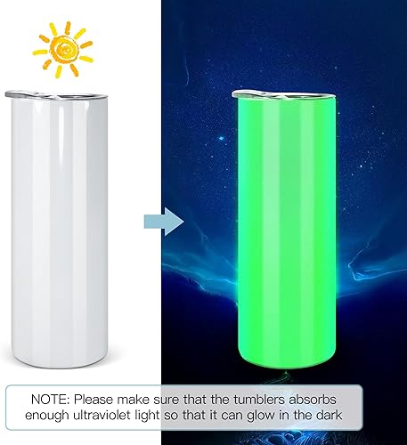 Miniatura 6 de AGH Paquete de 8 vasos de sublimación que brillan en la oscuridad, 20 onzas, doble pared aislada al vacío, vaso delgado luminoso con popote y tapa