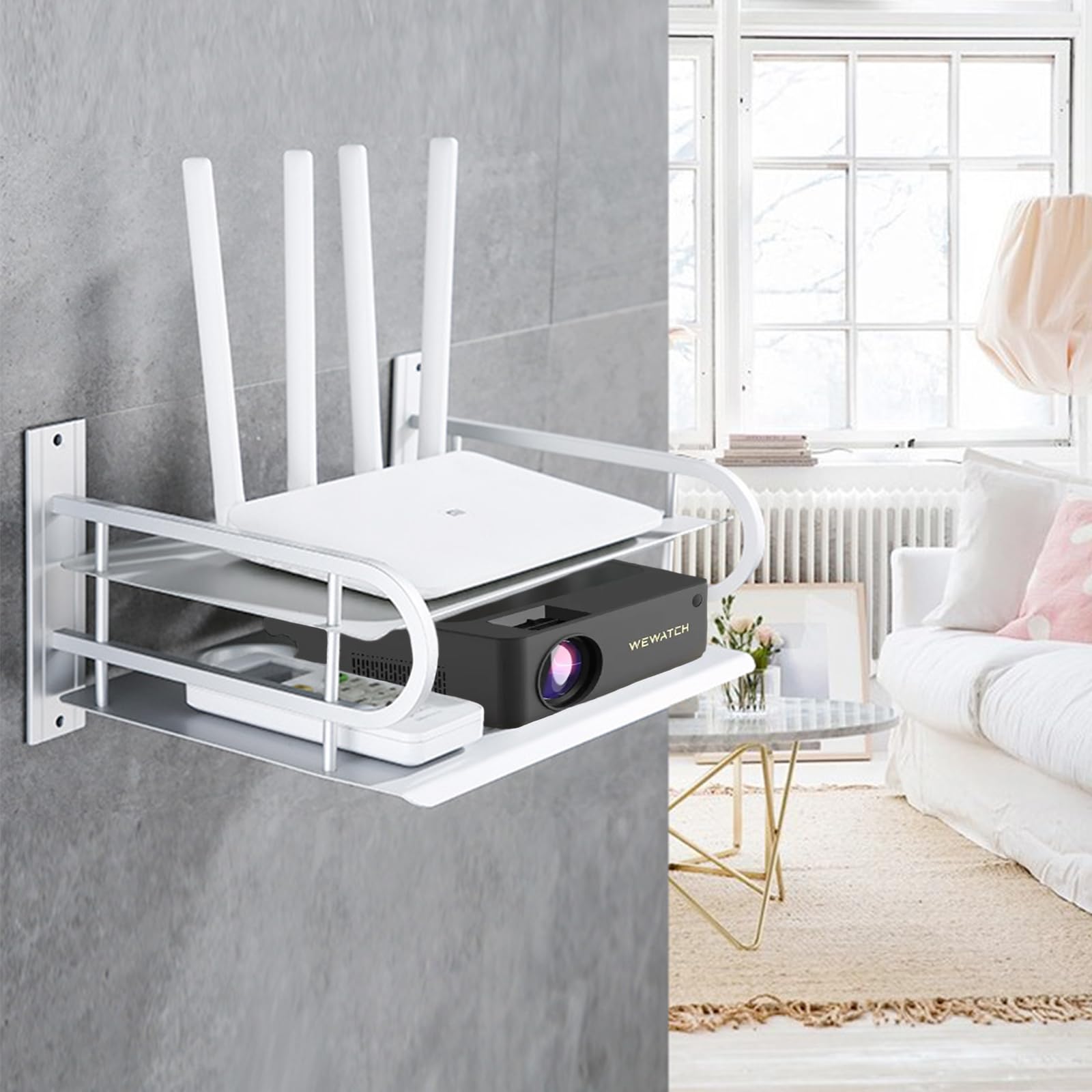 Mensola da parete per proiettore PS5 Supporto a parete in alluminio per accessori TV Lettore DVD Router Hifi Rack Supporto salvaspazio per Home Theater