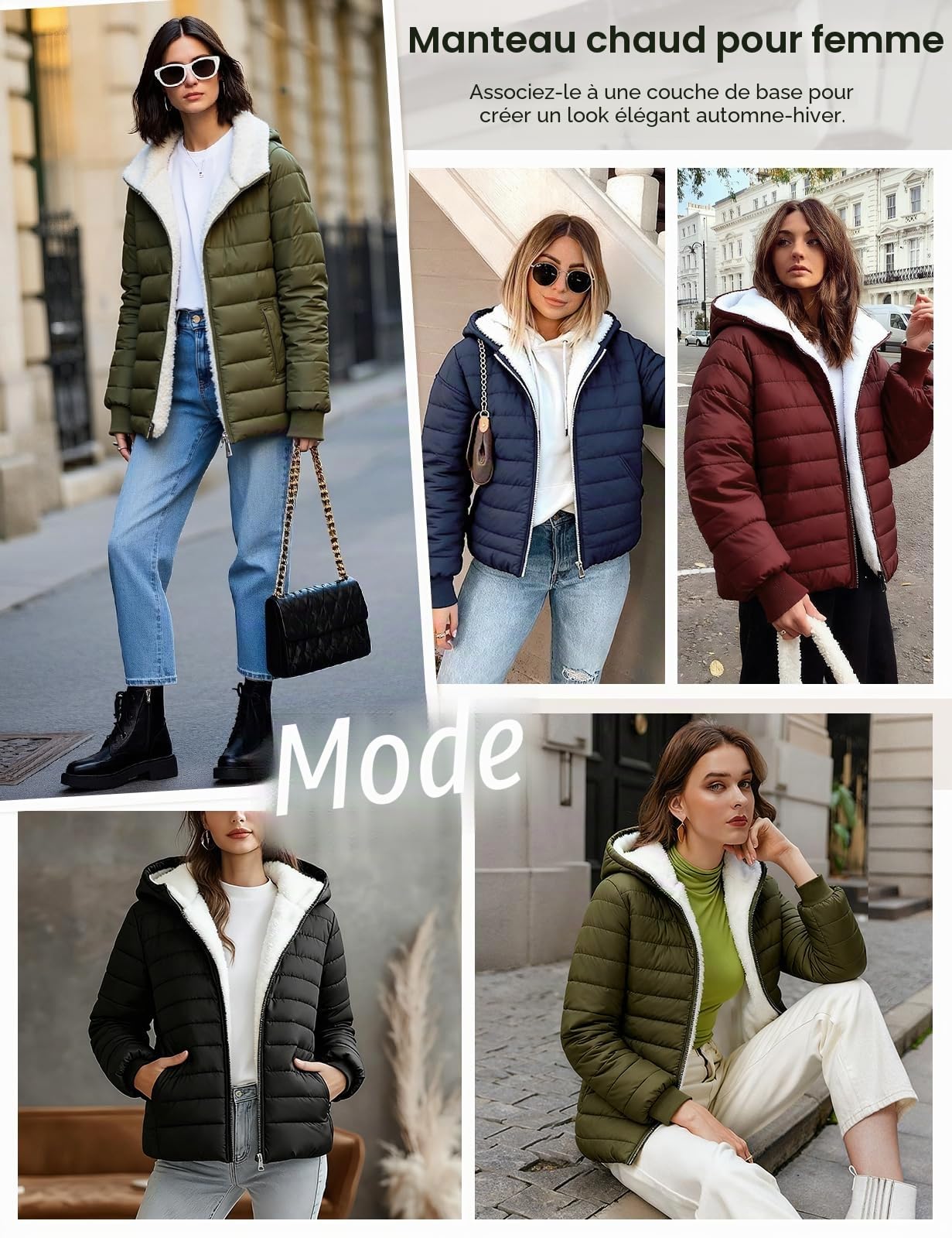 Yuson Girl Veste Femme Hiver Légère à Capuche Manteau Polaire Chaude Courte