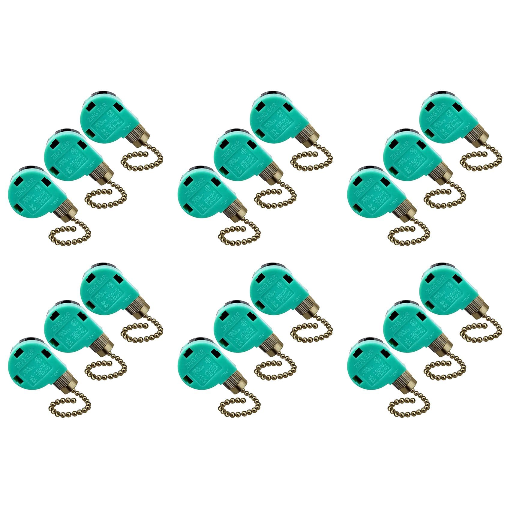 Jnchdghwa Green&Copper 18 Pack Ceiling Fan Switch 3 Speed 4 Wire Ze-268S6 Fan Pull Chain Switch Replacement Speed Control Switch