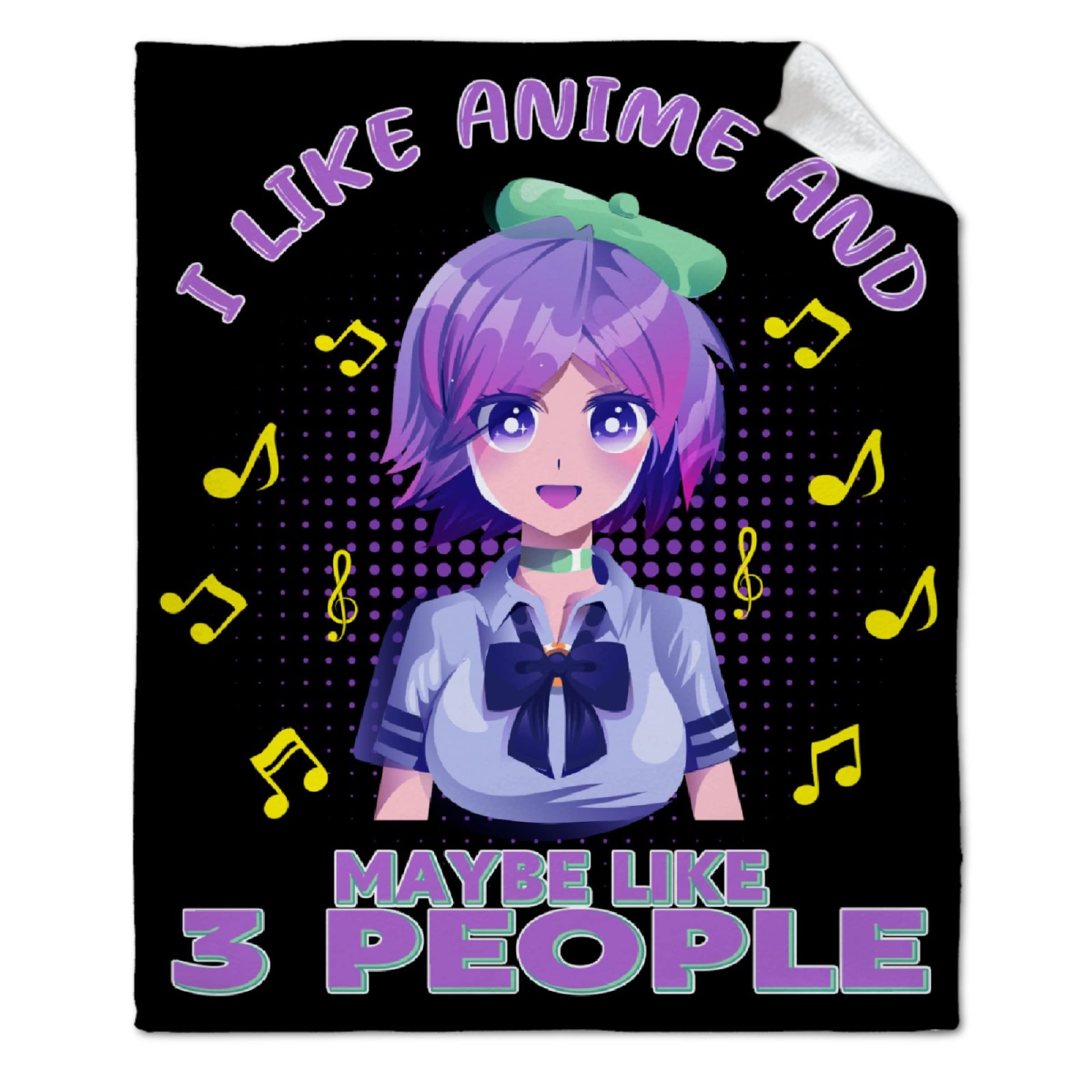 ARTBLANKET I Like Anime and Maybe Like 3 People Throw Blanket Fannel Fleece Super Soft Funny Blanket Travel Throw Blanket for Bed Couch Sofa 60x50 in for Teen Car