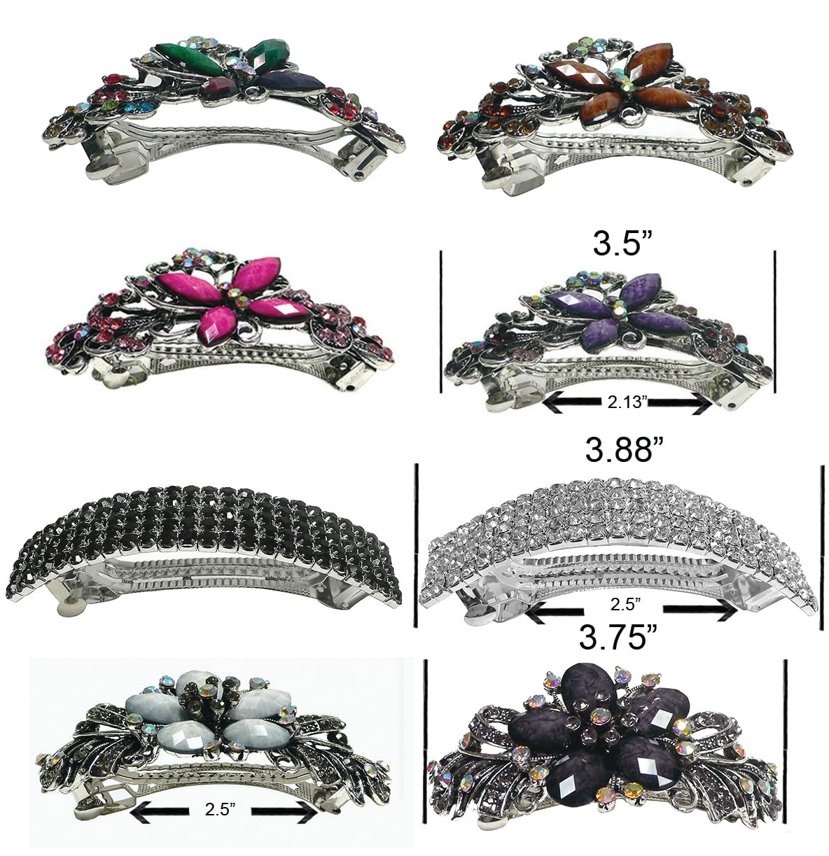 Set of 8 Butterfly Flower Vintage Bar Barrettes Sparkly Crystals Colorful Beads 1 ea 8 colors0053-0004-14