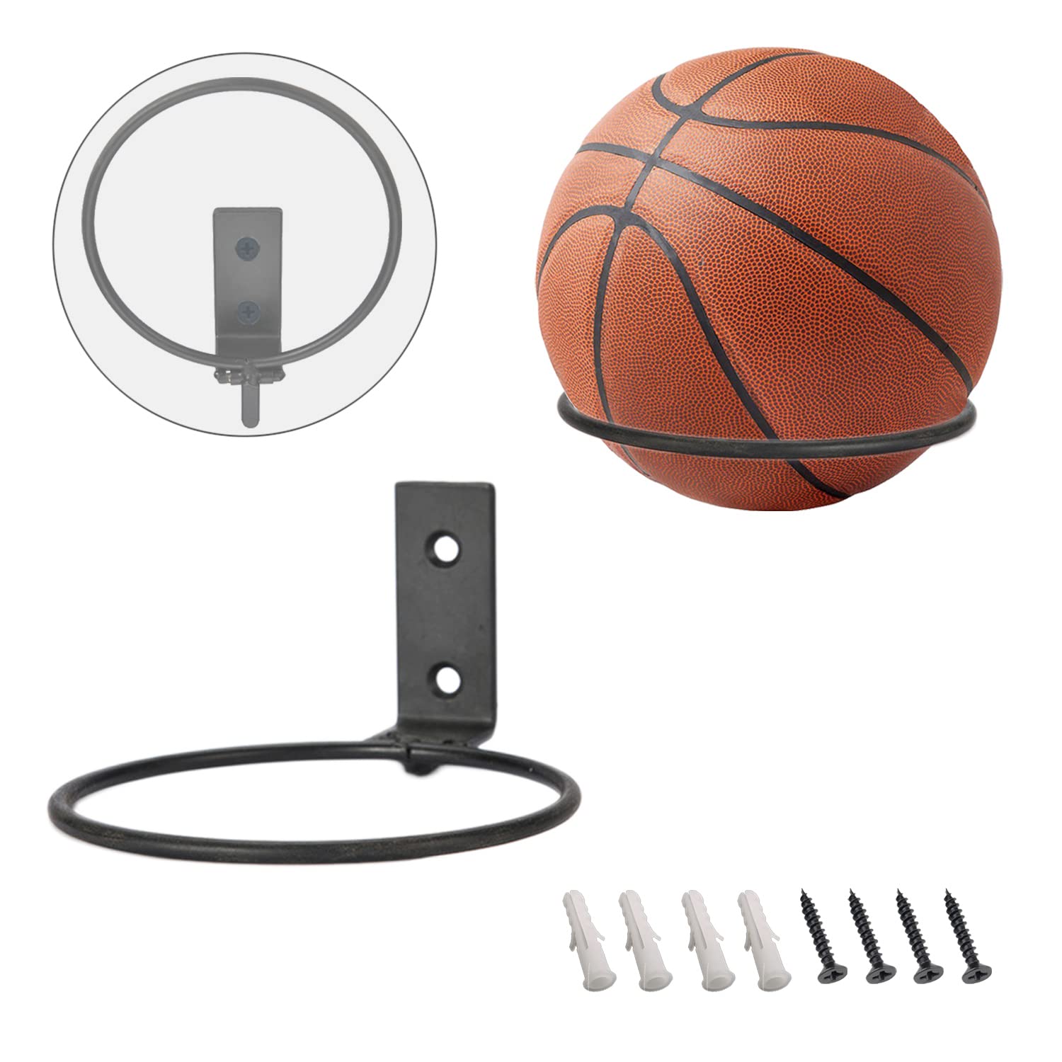 DSBGKJI 2 Pack Foldable Universal Ball Rack Holder Wall Mounted, Sports Ball Holder Rack Display Storage Organizer for Basketball Volleyball Rugby Soccer Football - Metal