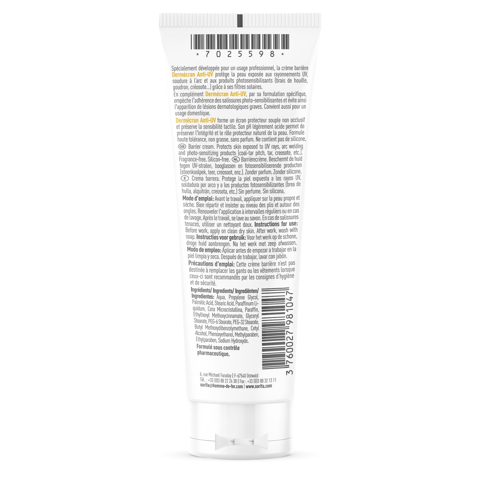 Juego de 3 – Dermecran – Crema barrera – Protección UV – Soldadura – Productos fotosensibilizantes – Manos, cara y cuerpo – Alta tolerancia – Tubo 125 ml.