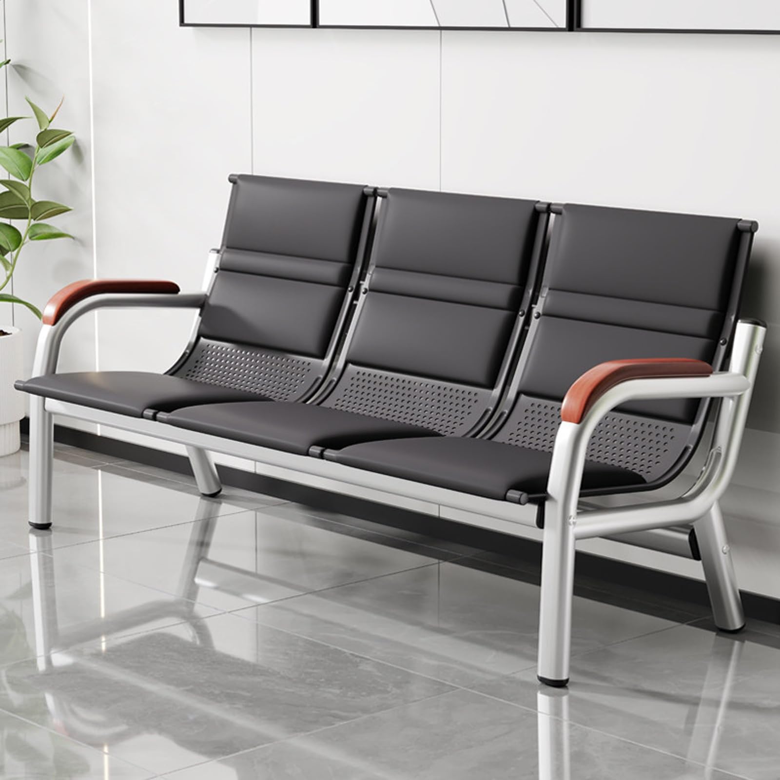 SaryEdge Comfortable PU Leather Reception Guest Chair with Backrest & Armrests - Stylish Seating for Business, Airport, Ergonomic Design, Durable, Eas,