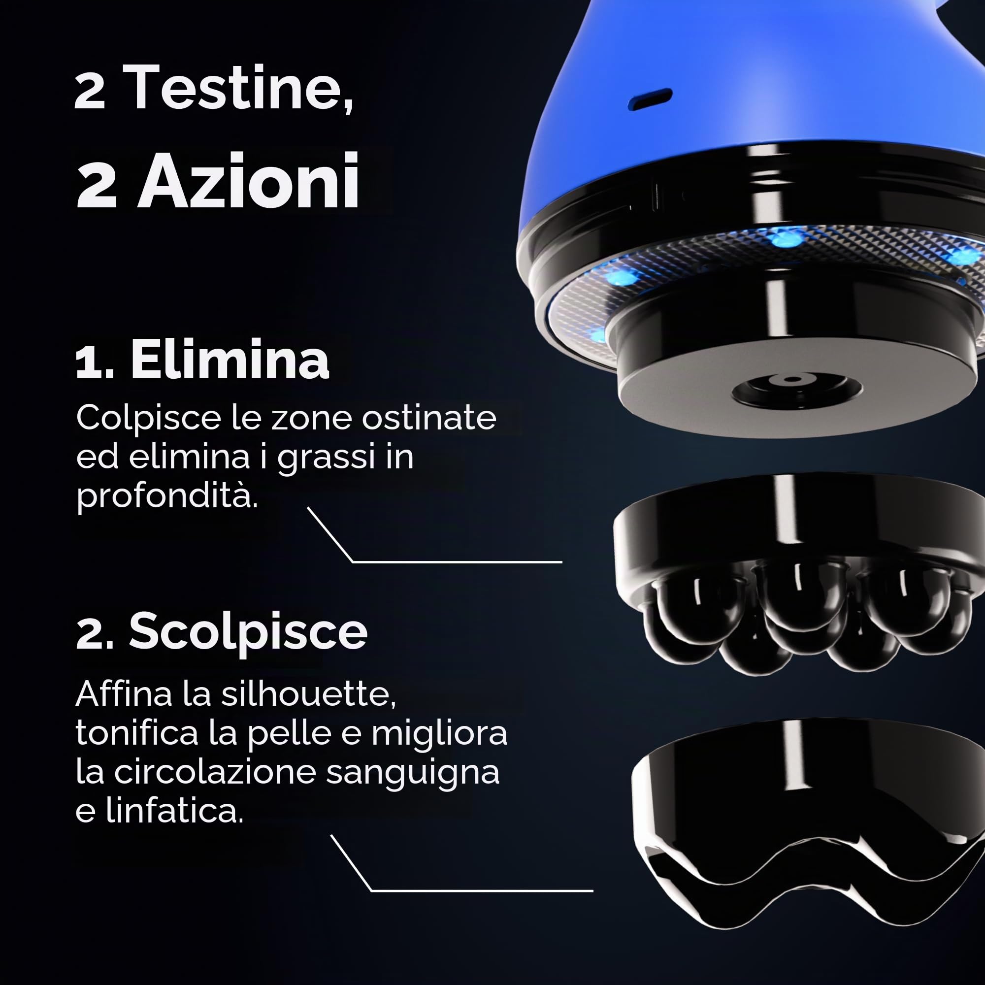 Cellublue – Dispositivo dimagrante intelligente senza fili – Massaggio potente elettrico 2900 giri/min, doppia testa – Touch screen ricaricabile USB-C