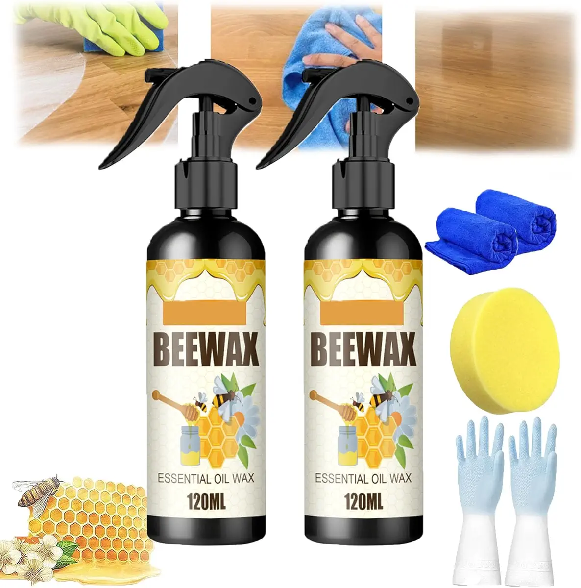 YSGBYSG Natural Micro-Molecularized Beeswax Spray, Beeswax Furniture Polish, Bees Wax Furniture Polish And Cleaner, The Original Beeswax Spray, Wood Seasoning Beewax For Furniture Floor (2pcs)