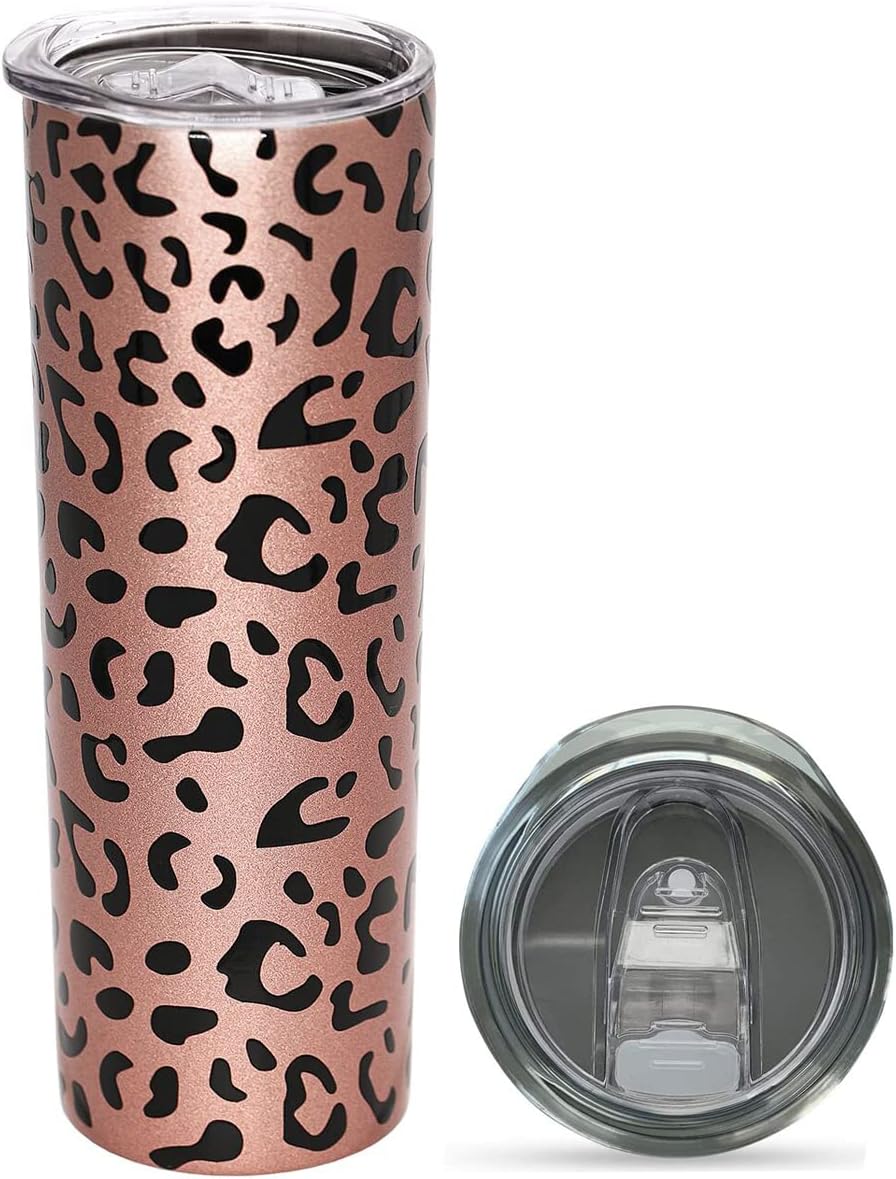 20OZ Leopard Tumbler, Cheetah Print Compound festival Gifts for Women Leopard Print Coffee Cugs with Lid, Rose Gold Stainless Insulated Tumbler Cups Birthday Chetah Gifts for Mom