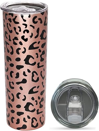 PRAGDUCT Vaso de leopardo de 20 onzas, estampado de guepardo, regalos para mujeres, tazas de café con tapa con estampado de leopardo, tazas de café