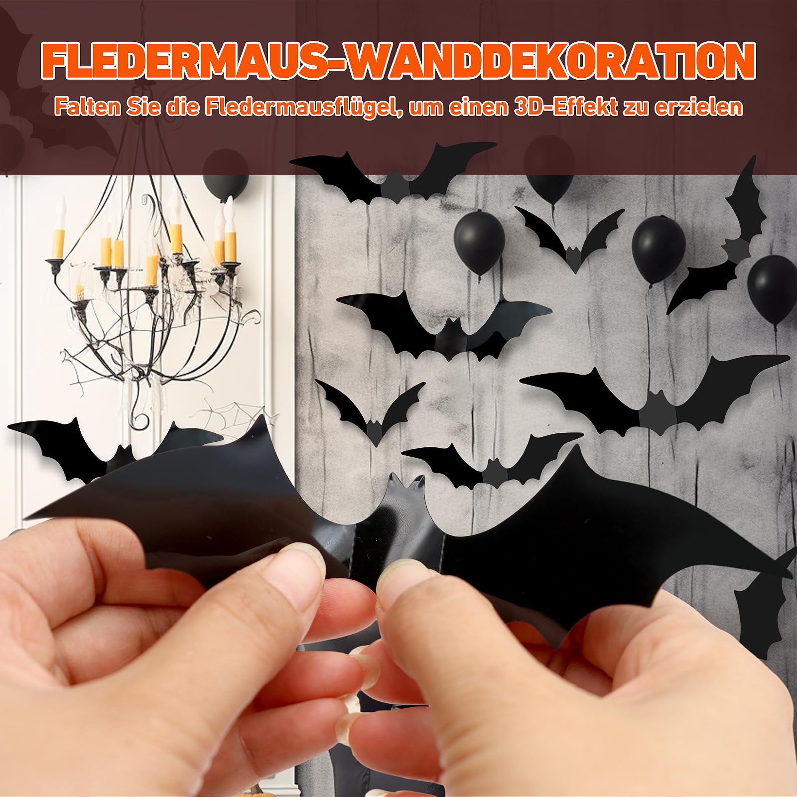 120 Stück Wiederverwendbare 3D-Fledermaus-Aufkleber Für Halloween | Grusel-Deko Für Fenster, Wände & Partys
