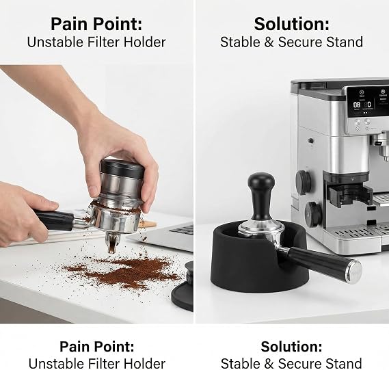 Coffee Tamper Base for Ninja Luxe Cafe ES601, Black Silicone Non-Slip Portafilter Stand, Improves Stability and Extraction for Home Barista Coffee Brewing
