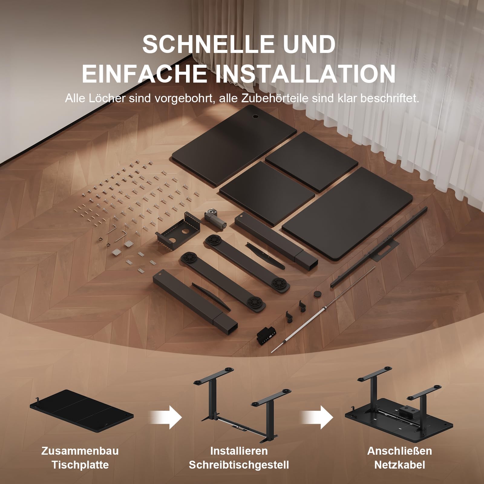 JUMMICO Höhenverstellbarer Schreibtisch 160 x 80 cm mit Kabelwanne, Höhenverstellbar Elektrisch Stehpult mit USB-Buchse, Computertisch, Ergonomischer Steh-Sitz Tisch, Bürotisch, Schwarz