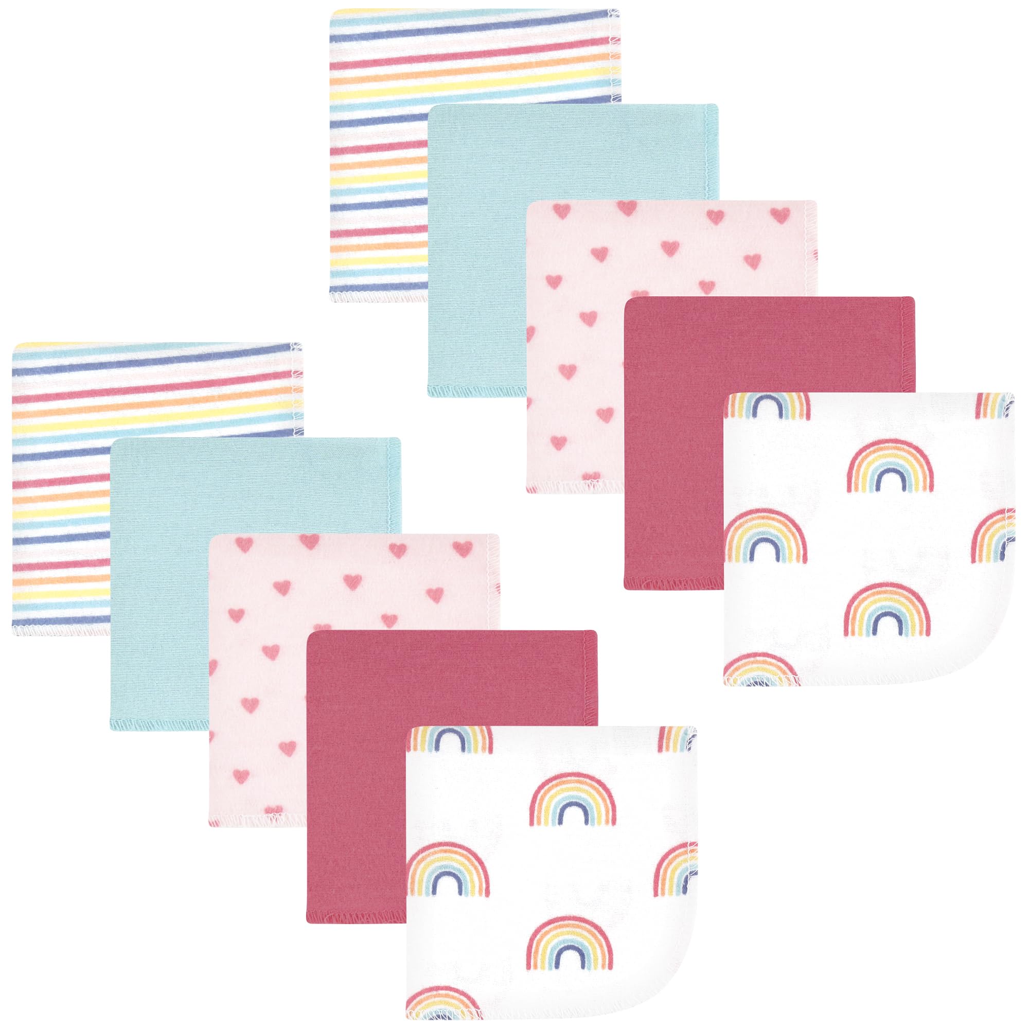 Hudson Baby Unisex Baby Flannel Cotton Poly Washcloths, Creative Rainbow 10Pk, One Size