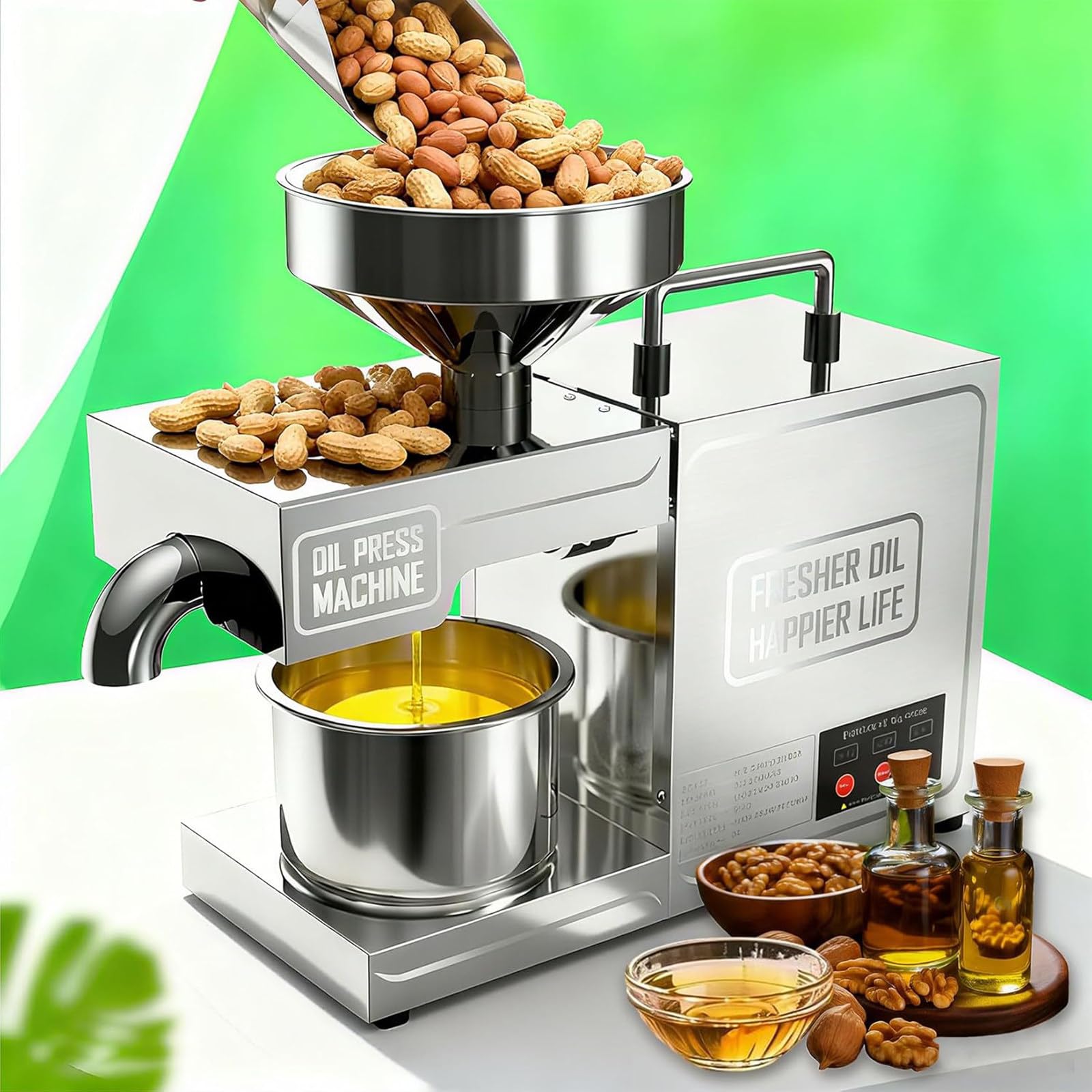 Máquina extractora de aceite, prensa automática en frío y caliente, acero inoxidable, 820 W para extraer maní, sésamo, coco, soja y nueces, fabricante de aceite versátil