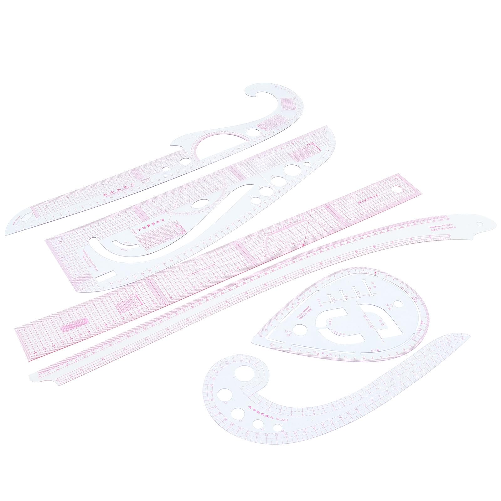Juego de Reglas de Costura de Plástico Rosa para Confección y Patchwork, 6 Piezas Curvas para Diseño y Corte Preciso en Ropa