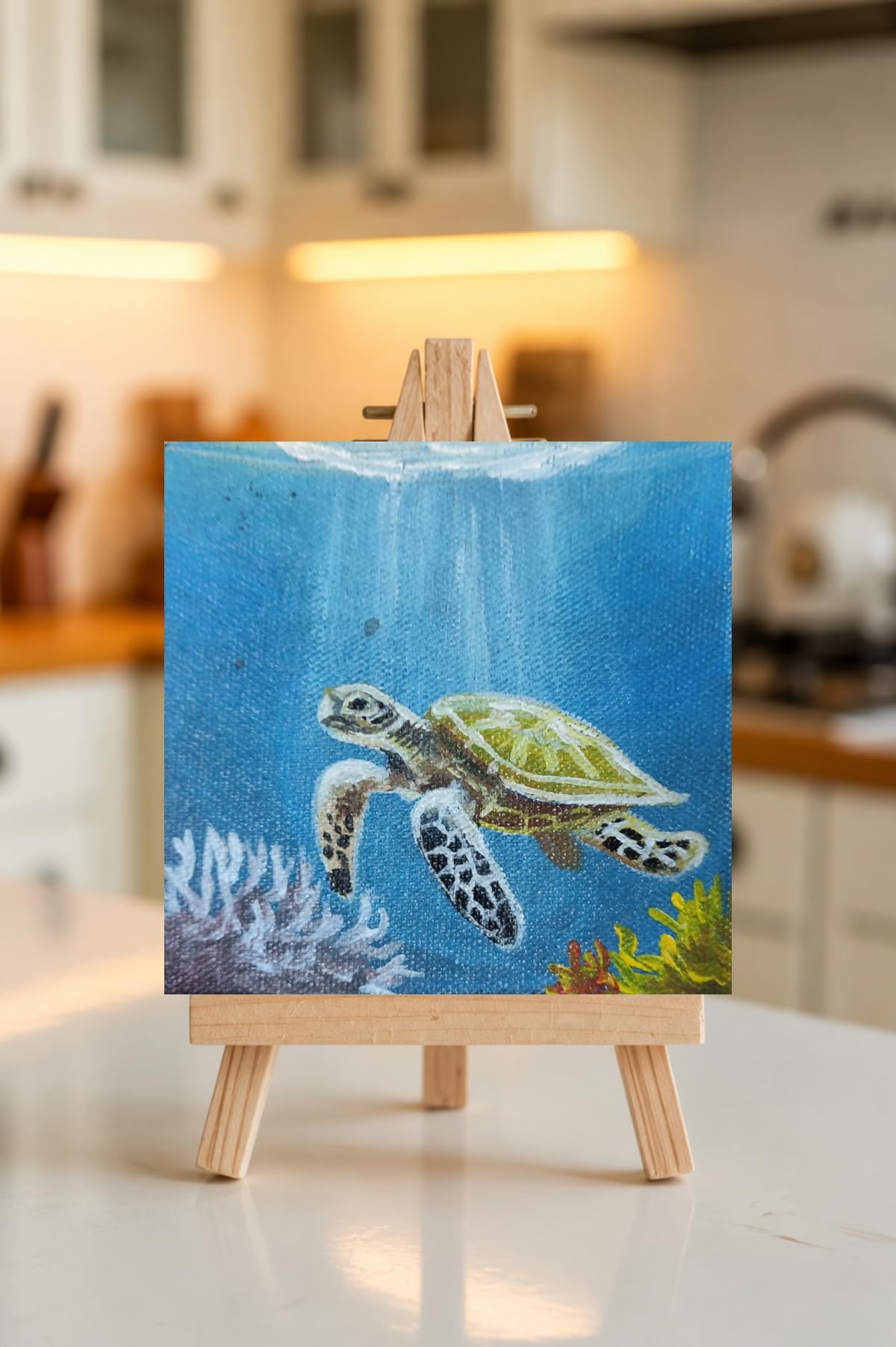 Sea Turtle Mini Acrylic Painting with Wooden Easel, 4x4 inch| home decor, art | Sea turtle, Canvas Art, Tabletop Display, Handcrafted, Home Decor-image-15