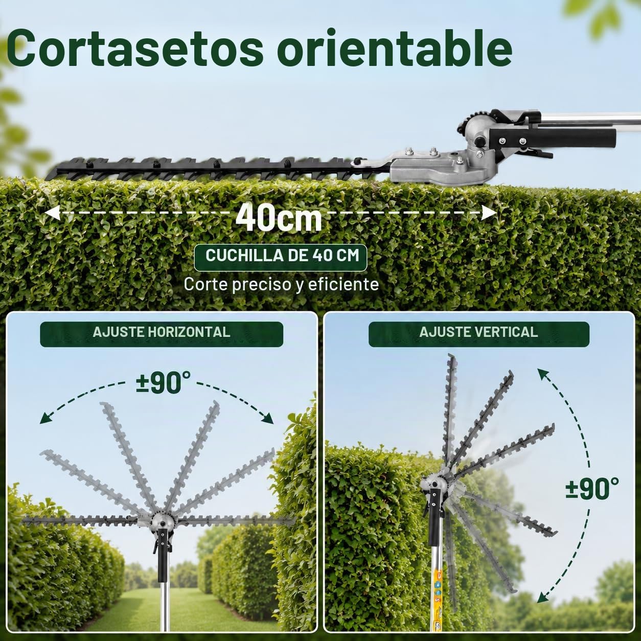 Desbrozadora Gasolina 4 en 1, 52cc Cortasetos Gasolina, 1 Cilindro, 2 Tiempos, refrigerada por Aire, Desbrozadora Multifuncion, Cortasetos Telescopico Gasolina