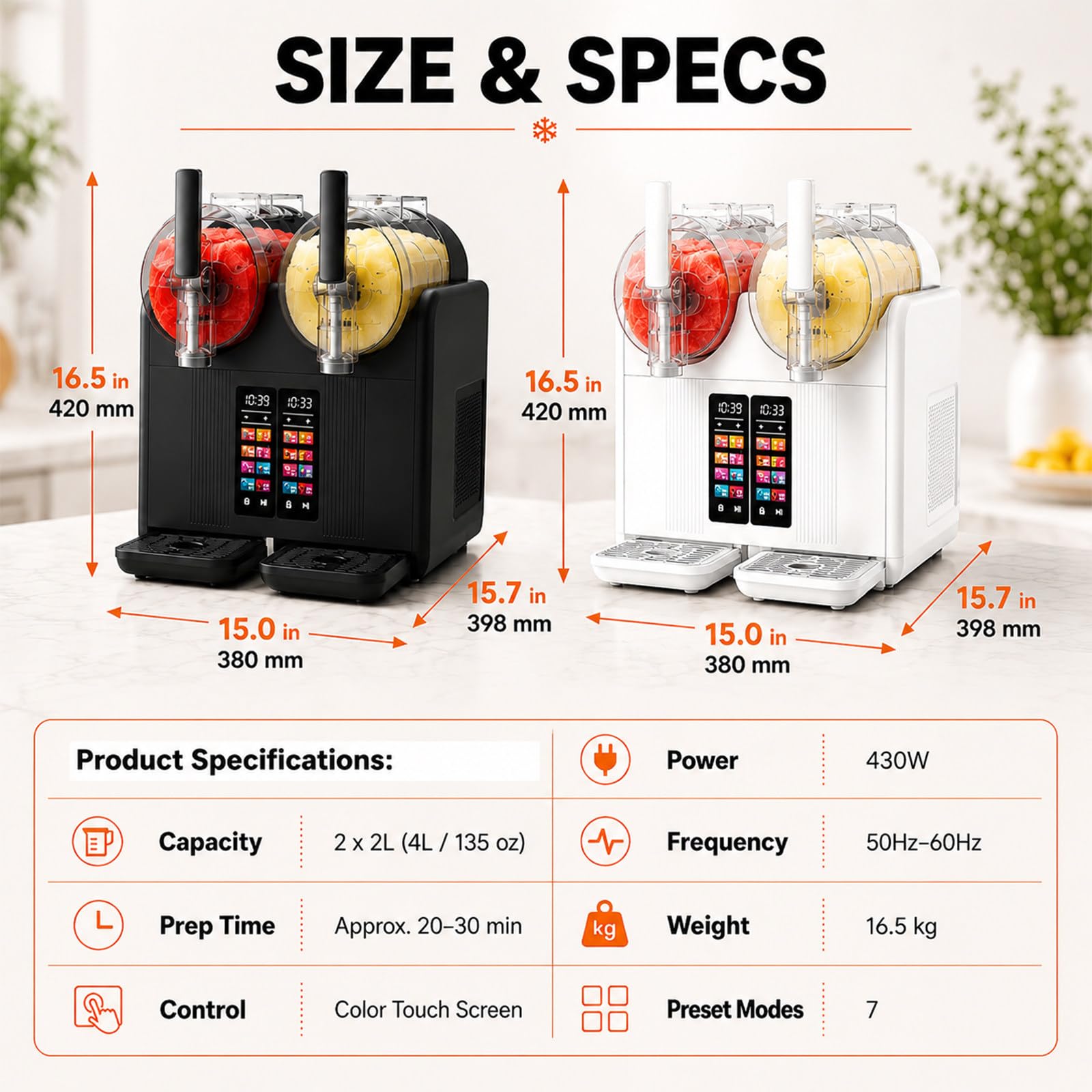 Macchina per Granite e Gelato Soft a Due Vasche White | Design a Doppia Vasca da 2x2 L | 7 Programmi Preimpostati | per Gelato Soft e Granita | Pulizia Automatica