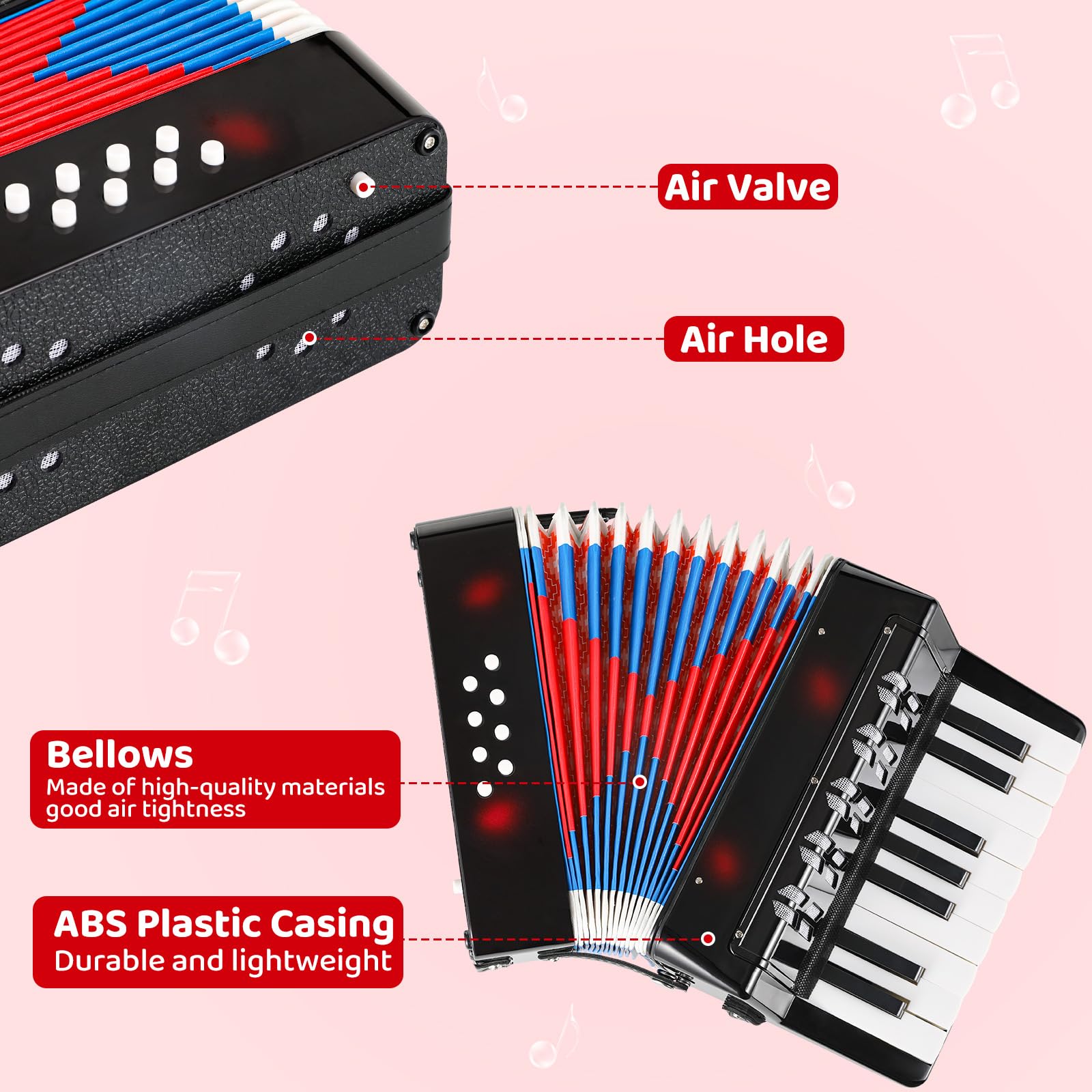 Fisarmonica per Bambini,17 Tasti 8 Bassi,Strumento Musicale a Pianoforte Organetto con Tracolla,Strument Musicale per Principianti,Fisarmonica a Bottonicon per Adulti e Bambini dai 3 anni (Nero)