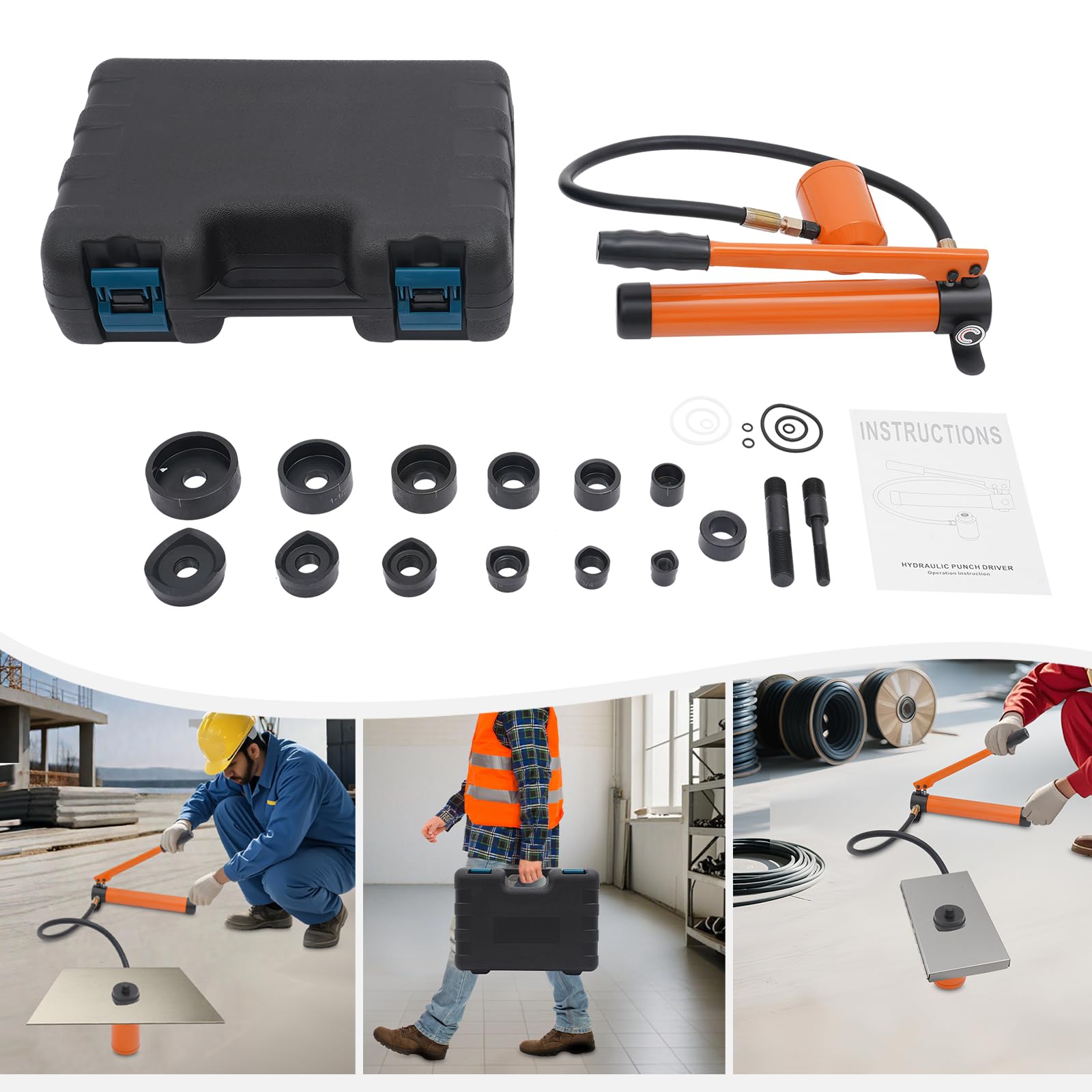 Set di punzonatrici idrauliche per fori Knockout, con 6 fustelle (1/2, 3/4, 1, 1-1/4, 1-1/2, 2 pollici), perforatrici idrauliche per industria, edilizia ed elettrici, lamiera di metallo