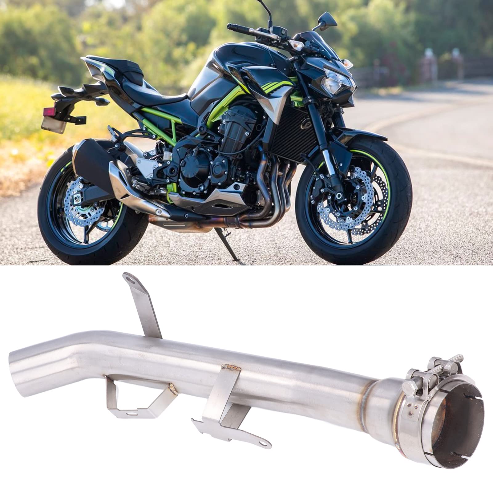Motorrad Auspuff Mittelrohr, Edelstahl Rostbeständiges Hitzebeständiges Mittelverbindungsrohr Ersatz für Z900 2017-2021 Auspuff Mittelrohr