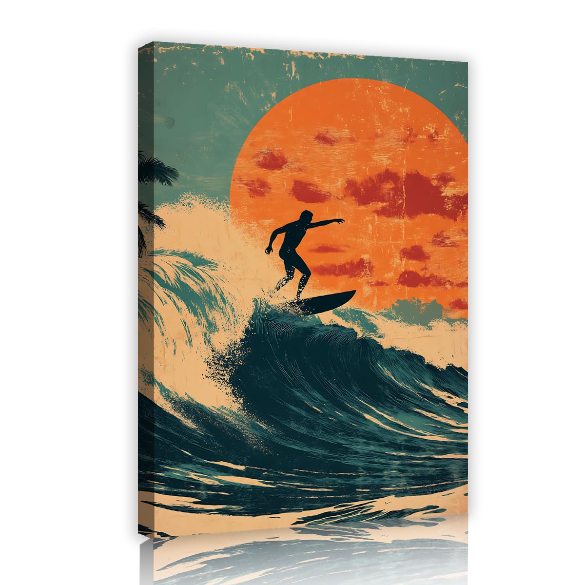 UIRINGART Surfing Sunset Canvas Wall Art Ocean Waves Prints Pictures Beach Coast Pictures Sea Krajobrazy Nostalgiczny Vintage Wystrój biurowy Sztuka 40 x 60 cm