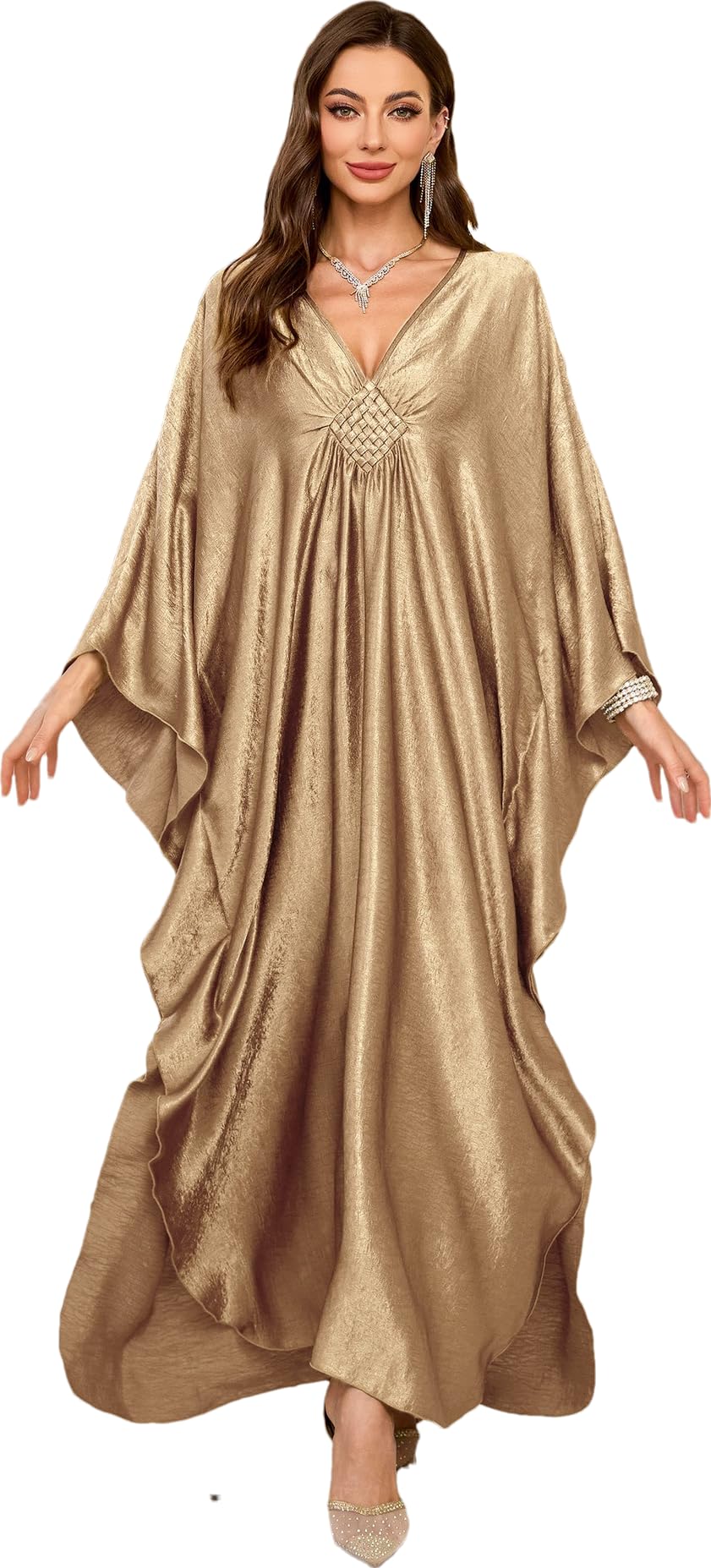 RanRui Caftans for Women Solid Color Chiffon Plus Size Kaftan Dresses Beach Cover Up V Neck Batwing Sleeve
