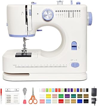 Sewing Machine for Beginners with 42 Pcs Sewing Threads Kit,Portable Sewing Machine with 12 Built-in Stitches,2 SpeedHigh-Low Speeds Sewing machine for adults, White Blue