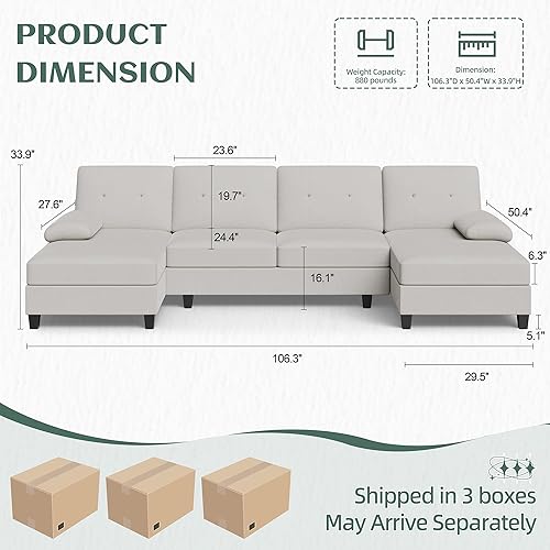 Miniatura 2 de Vongrasig Camillas seccionales para sala de estar, sofá en forma de U con diván, sofá modular grande de 4 asientos moderno para sala de estar,