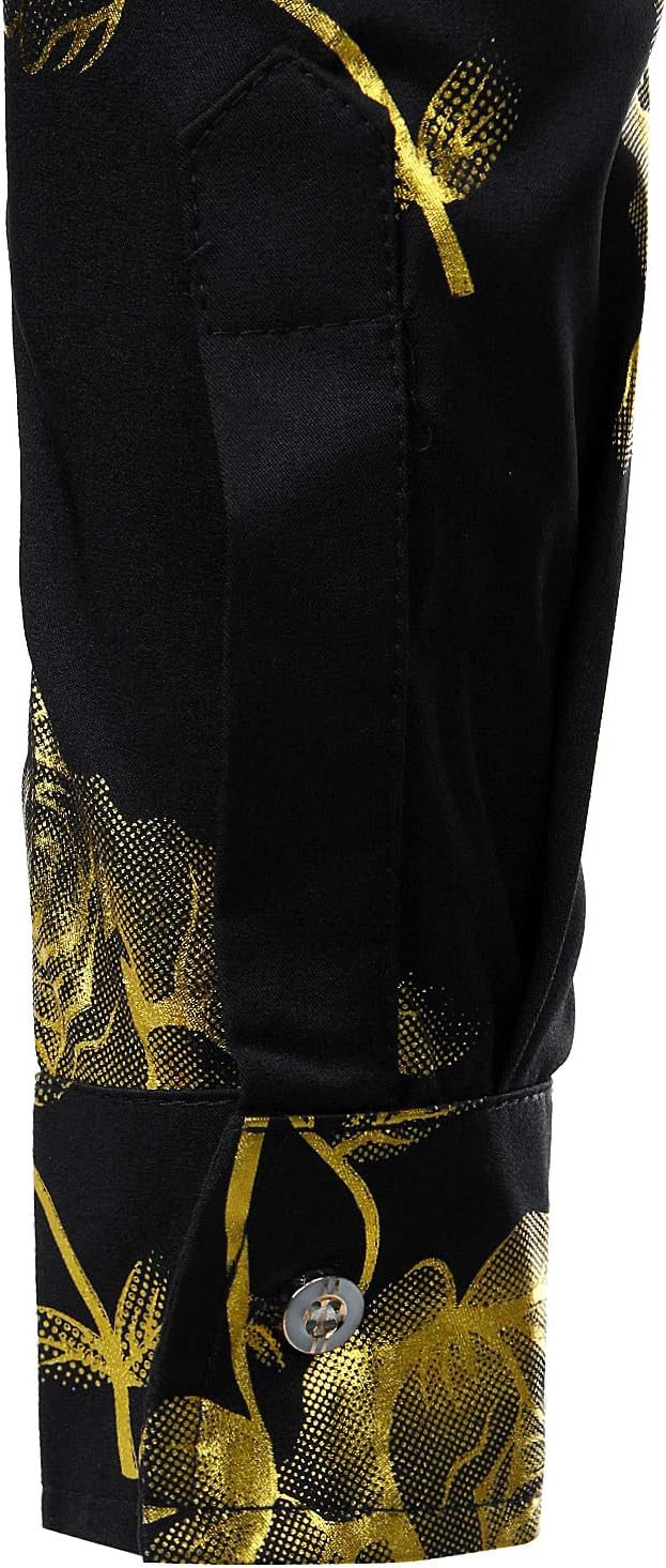 ZEROYAA Mens Hipster 3D Golden Rose Floral Printed Slim Fit Long Sleeve Button Down Dress Shirts - Image 6