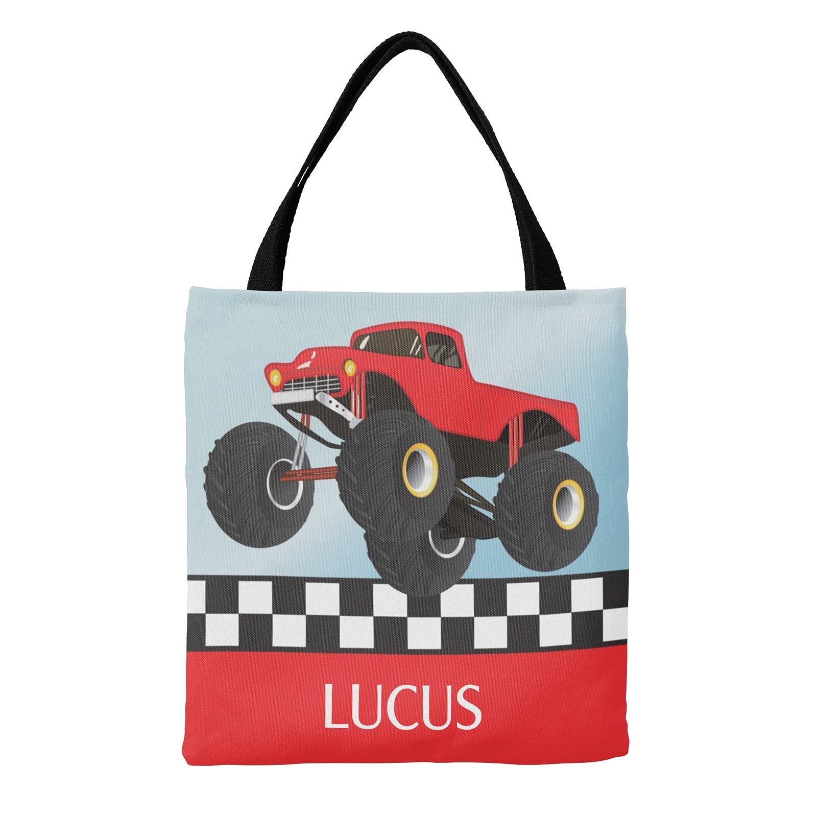 Yeshop Red Monster Truck Car Personalized Canvas Tote Bags for Women Kids, Reusable Bags for Shopping,Travel,School Handbag Gift, 14.17x14.57 in
