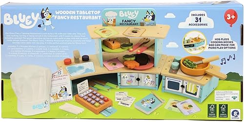 Miniatura 8 de Bluey Restaurante de mesa - Juguete de 32 piezas de madera con cubiertos y accesorios de comida de simulación para niños - Material certificado FSC