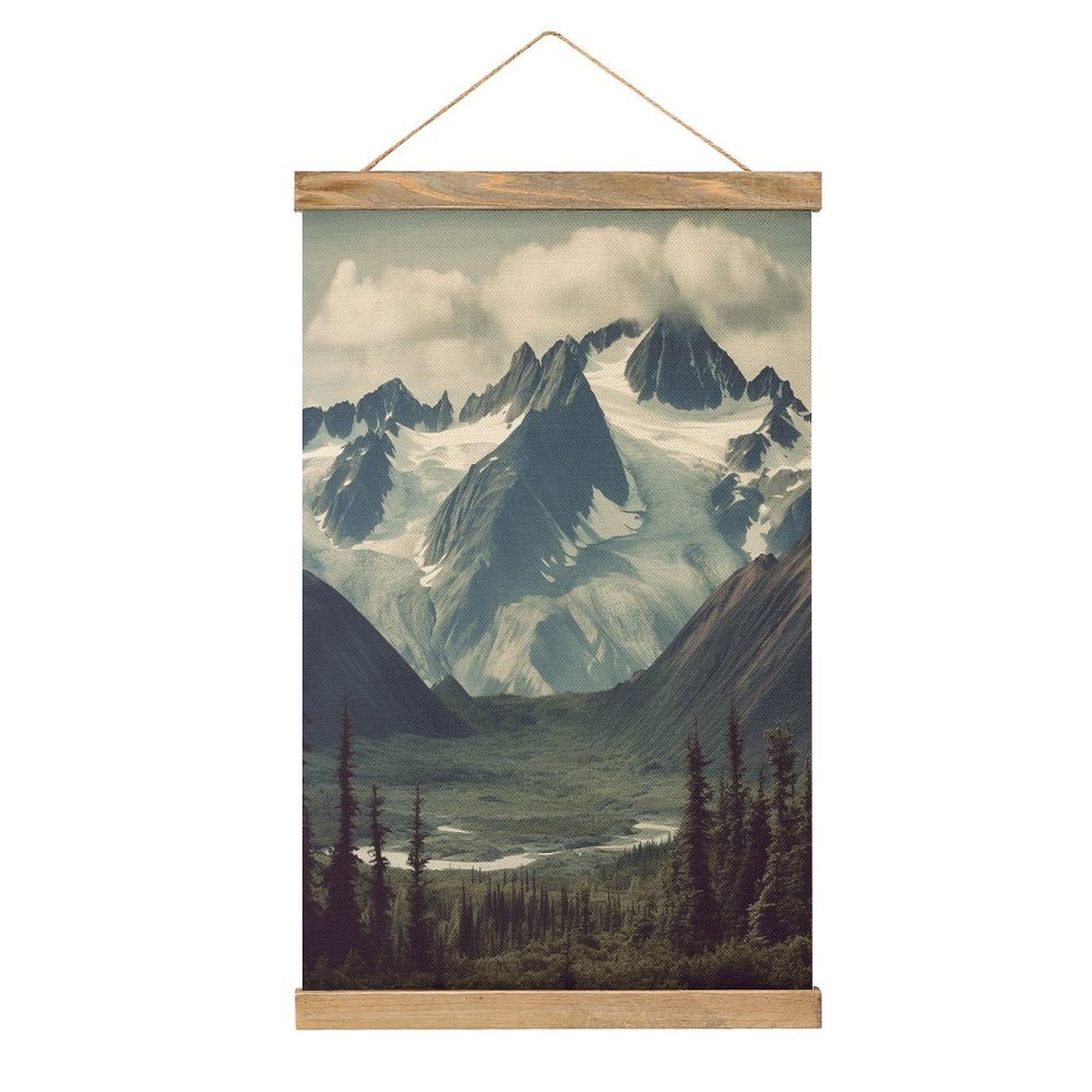 VstaDank Alaska Mountains Poster with Wooden Frame Hanger Art Painting Wall Decor Poster Wall Hanging Wooden Frame 13x20 Wood Poster Hanger for Photo Picture Art Canvas Print Artwork