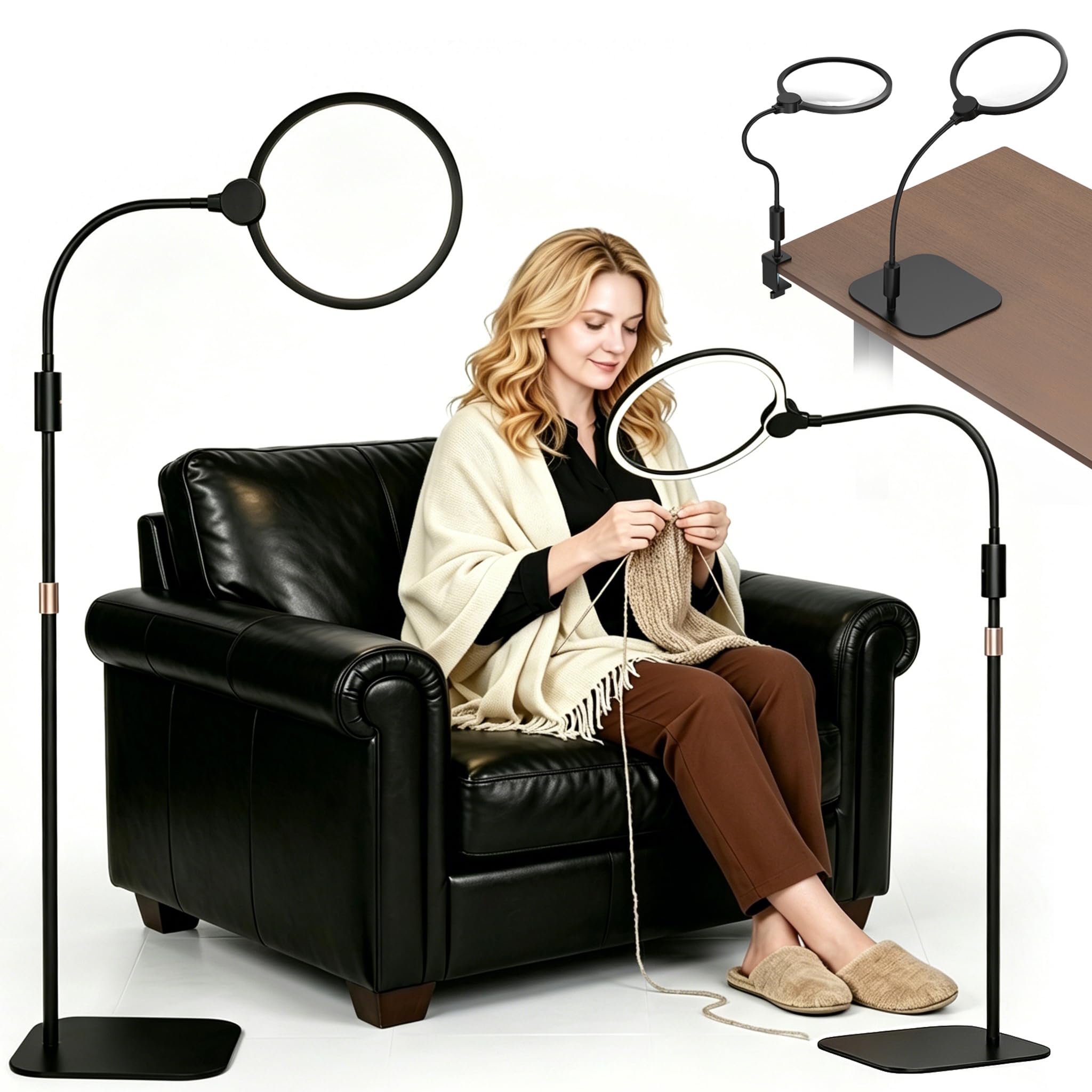 Extra große Lupe mit Licht und Ständer, 10-fache 3-in-1-Boden- und Schreibtisch-Lupe, Lupe und Lupe mit 64 LED-Leuchten, wiederaufladbar über USB zum Lesen, Naharbeiten