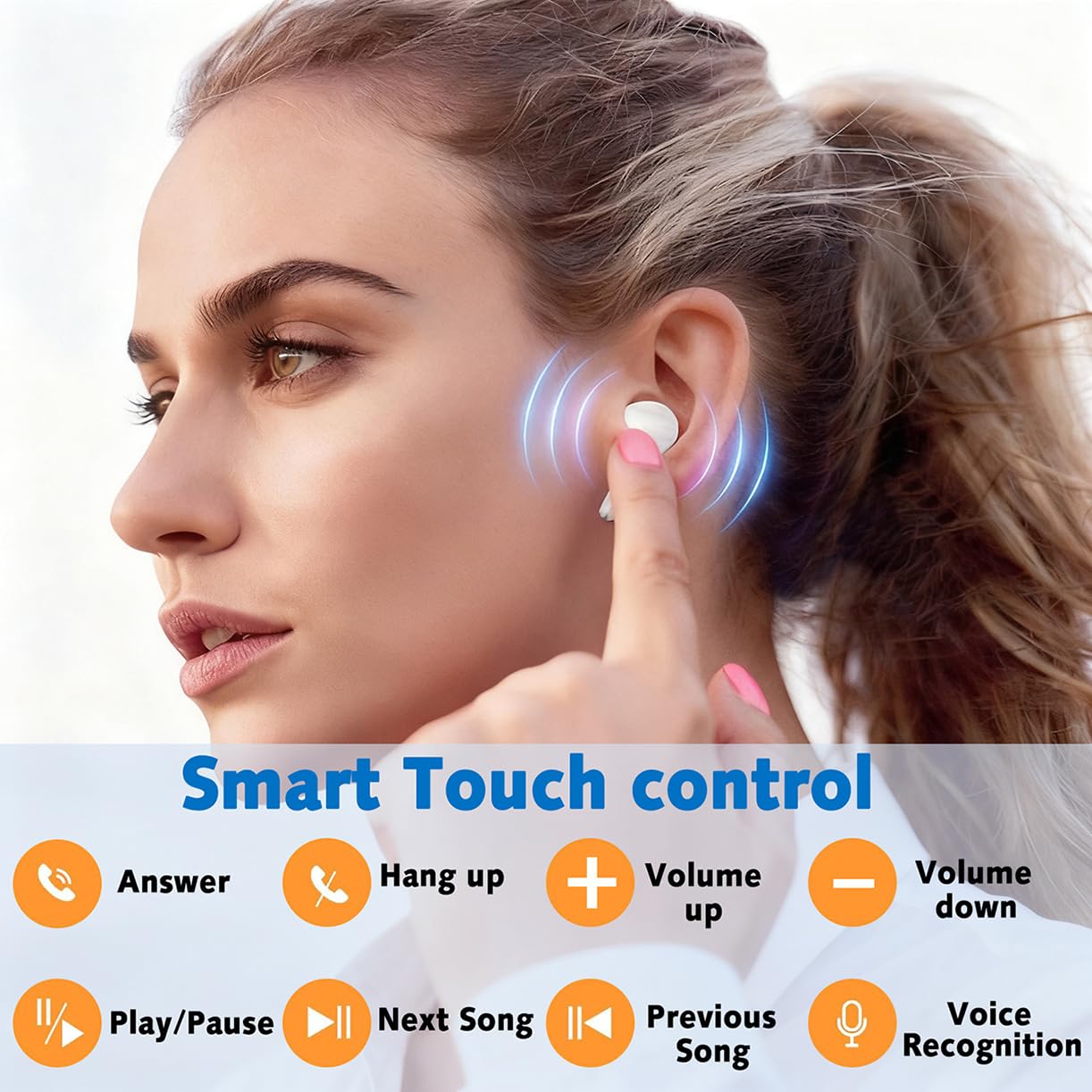 Auriculares Inalámbricos, Auriculares Bluetooth 5.4 In Ear,4 HD Mic con Reducción de Ruido ENC,58 Horas,Control Táctil,Cascos Inalambricos Bluetooth IP7 Impermeable Audifonos para iPhone/iOS/Android — view 5