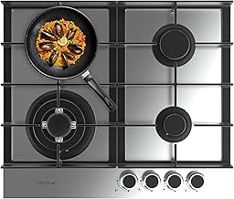 Cecotec Placa de Gas 4 Fuegos Bolero Squad G 4400F Inox. 8kW, Acero Inoxidable, Parrillas Hierro Fundido, Quemador WOK Triple Corona, Encendido Electrónico, Seguridad en Válvulas, Accesorio de Gas