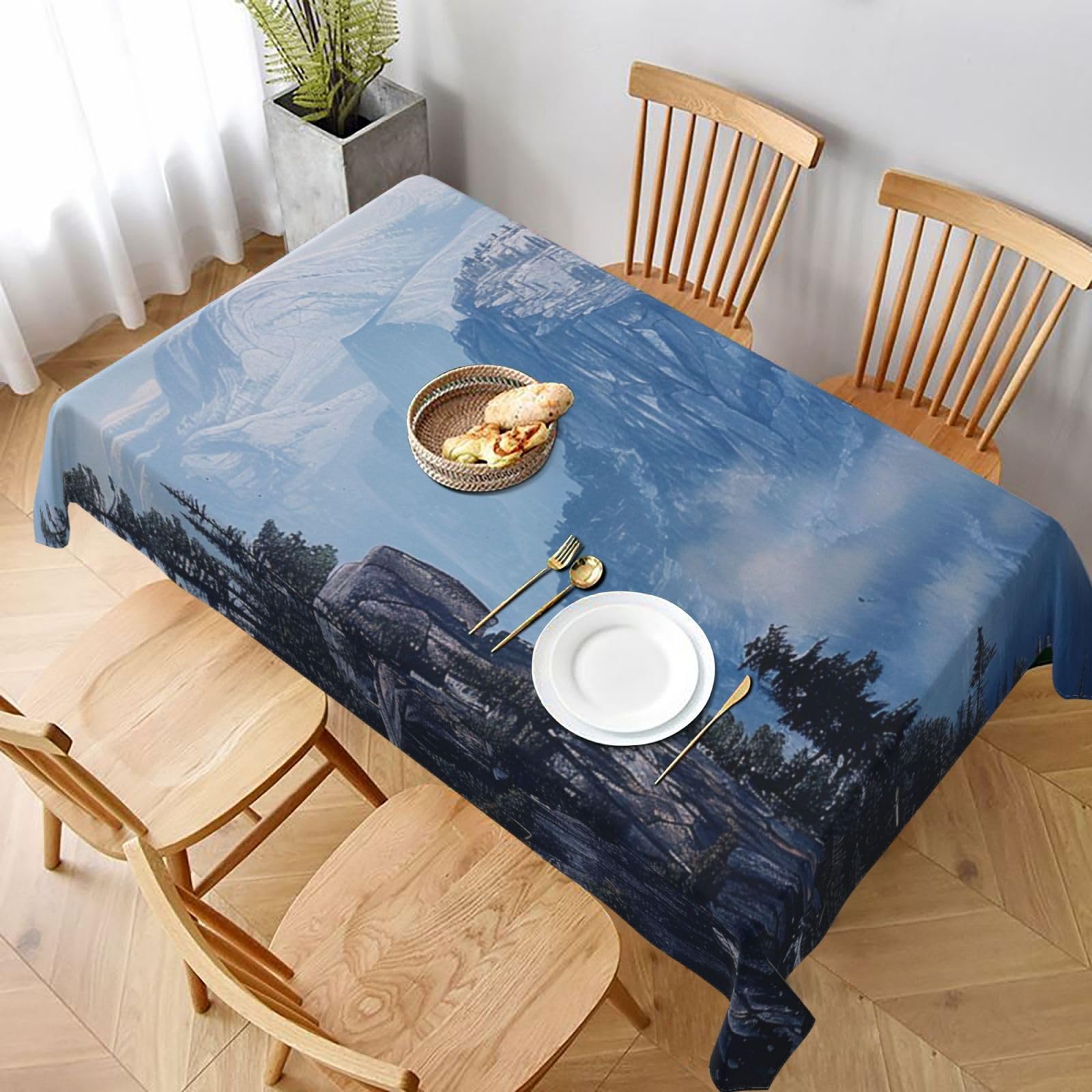 WPKJU Canadian Smokey Mountain Cliff Printed Tablecloth 60x90 in Water Resistant Table Cover Washable Rectangle Table Cloth for Dining Tables