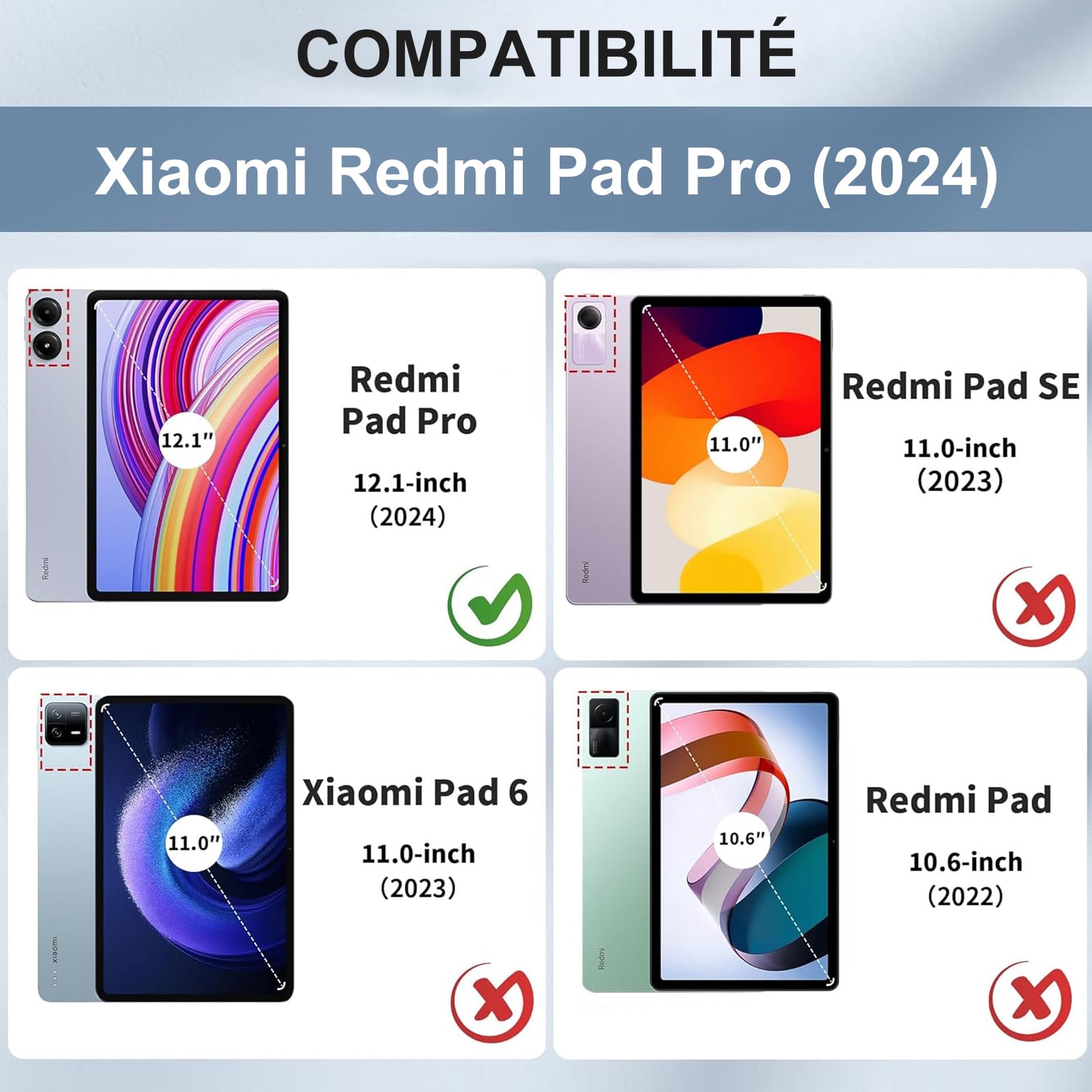 JADEMALL Coque Clavier pour Redmi Pad Pro 12.1" 2024/Xiaomi Poco Pad 12.1" | Étui Clavier AZERTY Français Rétroéclairé Détachable Magnétique Bluetooth pour Tablette Redmi Pad Pro 12.1 Pouces 2024, Noir