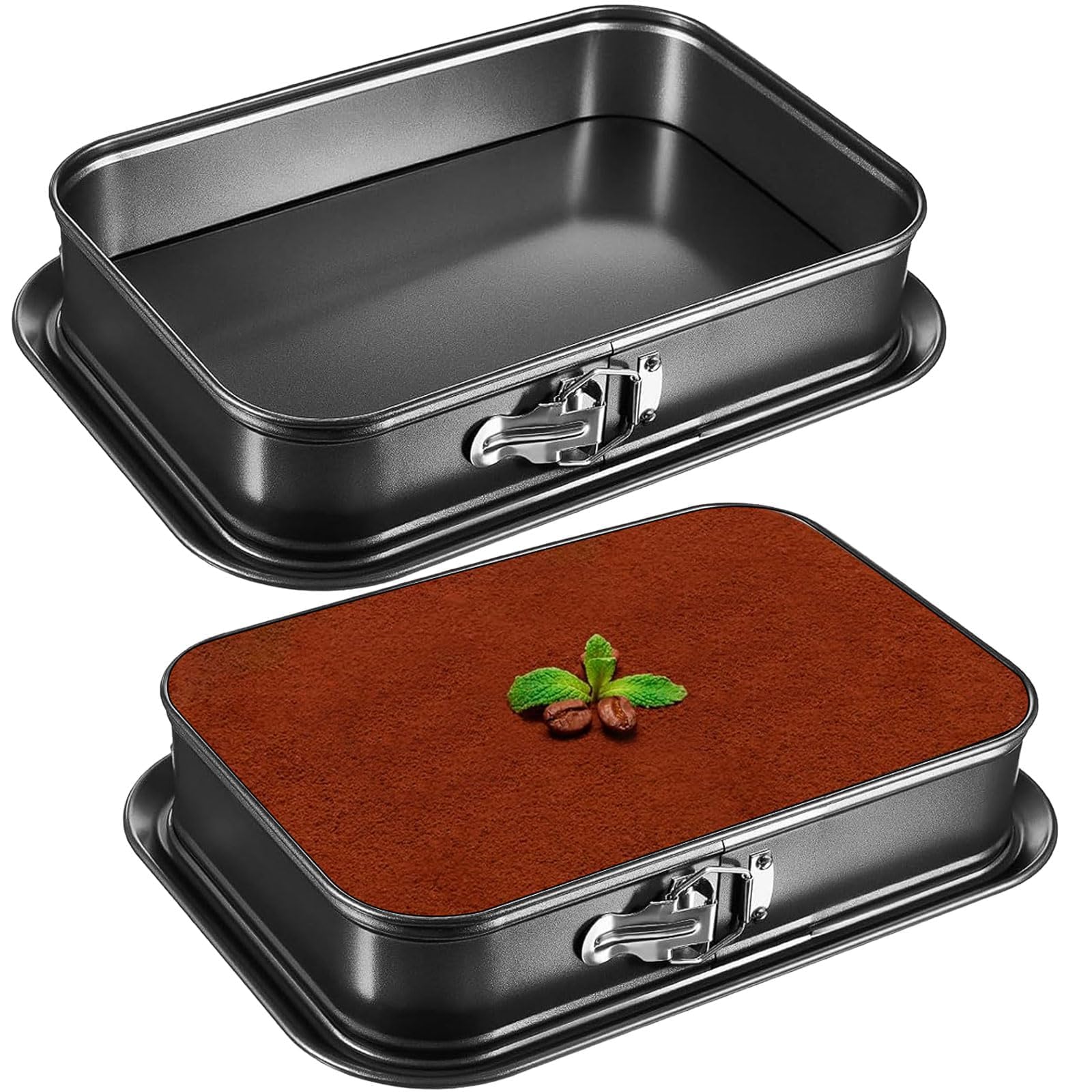 Juego de 2 moldes con bisagras rectangulares antiadherentes, molde para tarta de queso 36 x 24 cm, molde para tartas con fondo extraíble, impermeable, ideal para tiramisú, hielo, pastelería para casa