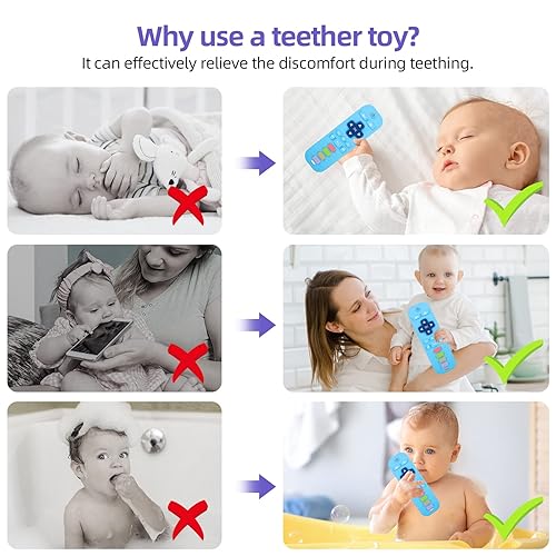 Miniatura 53 de Chuya Juguete de mordedor de control remoto para bebés de 3 a 24 meses de alivio de la dentición Juguetes para bebés Negro+Púrpura