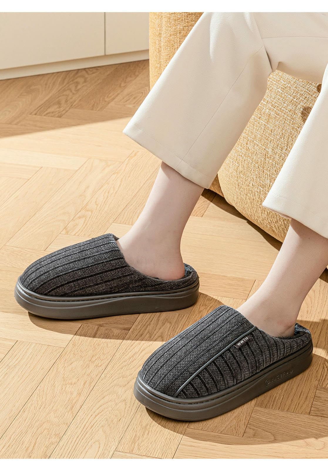 Damskie kapcie Plus Size Cotton For Men, antypoślizgowe, odporne na zużycie i ciepłe, wewnętrzne, domowe Furry