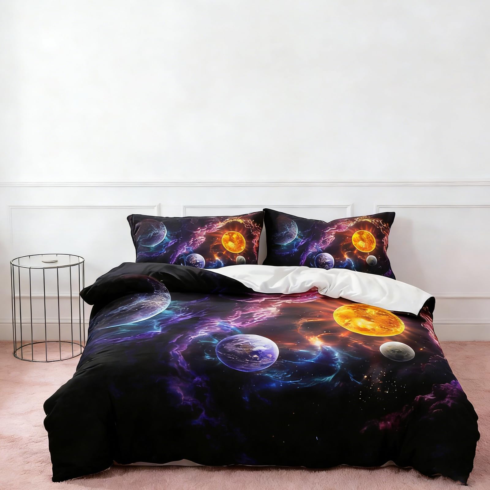 Ensemble de literie à thème Spatial pour Enfants,3D Univers Ciel étoilé Univers literie Enfants,planète,Ciel Nocturne,Univers Housse de Couette(A, 220 x 240 cm)
