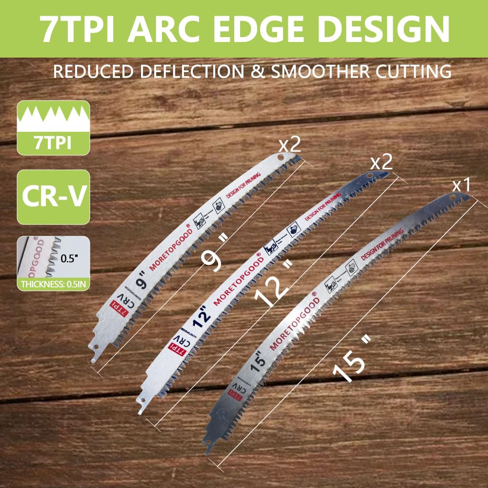 9"/12"/15" Arc Edge Reciprocating Saw Blade, 7TPI Japanese Teeth with Curved Edge Wood Pruning Saw Blades for Tree Trimming, Wood Cutting (5 Pack)