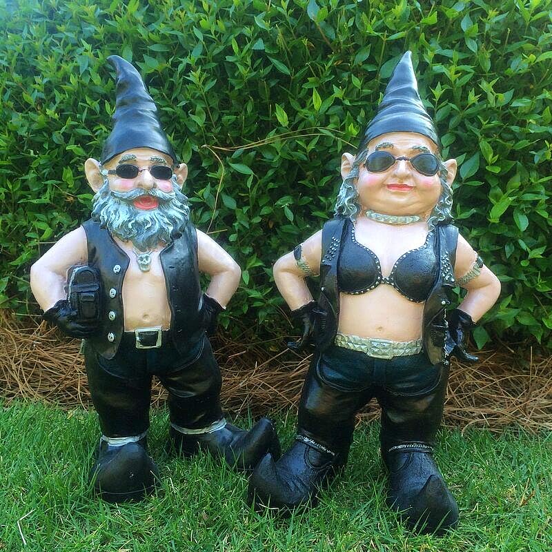Biker Garden Gnome Couple Figurine 5.7in, Naughty Nude Resin Gnome Statues, Waterproof Outdoor Lawn Ornaments for Patio, Yard, Porch Decor & Biker Enthusiast Gifts (Man+Female)