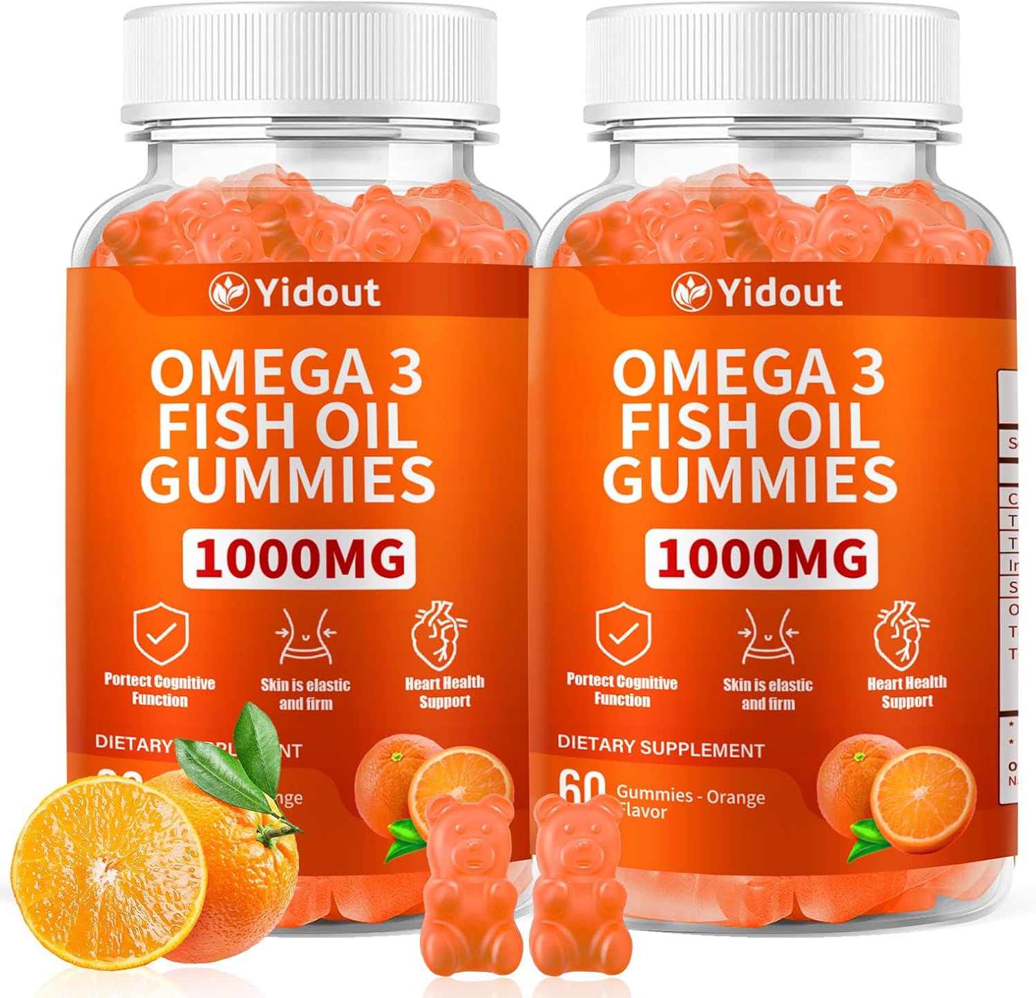 Omega 3 Fish Oil Gummies, Delicious Orange Flavor Fish Oil Gummy Supplements for Joint, Heart Health, & Brain Support (60 Count（Pack of 2）)