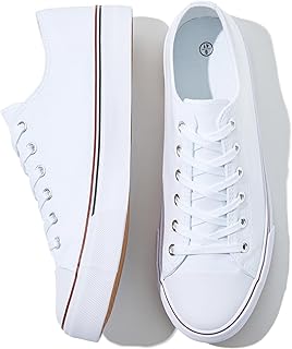 Womens White Canvas Sneakers Low Top Lace Up Canvas Shoes Fashion Comfor...