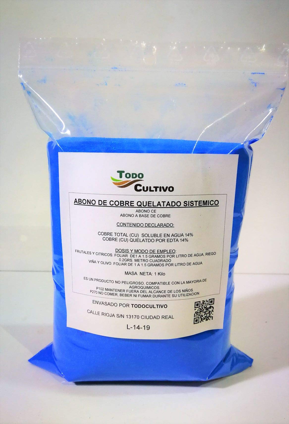 Quelato de Cobre para Plantas SISTEMICO Eco. 1 Kilo. Corrector carencia de Cobre.