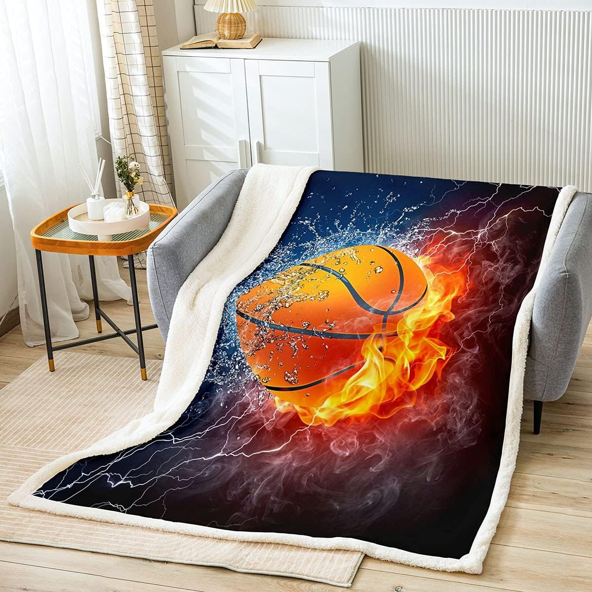 Feelyou Soccer Ball Pattern Fleece Throw Blanket America Football Sherpa Blanket for Kids Boys Girls Sports Theme Fuzzy Blanket for Sofa Bed Couch 3D Water Flame Lightning Decor,Throw 50x60 Inches