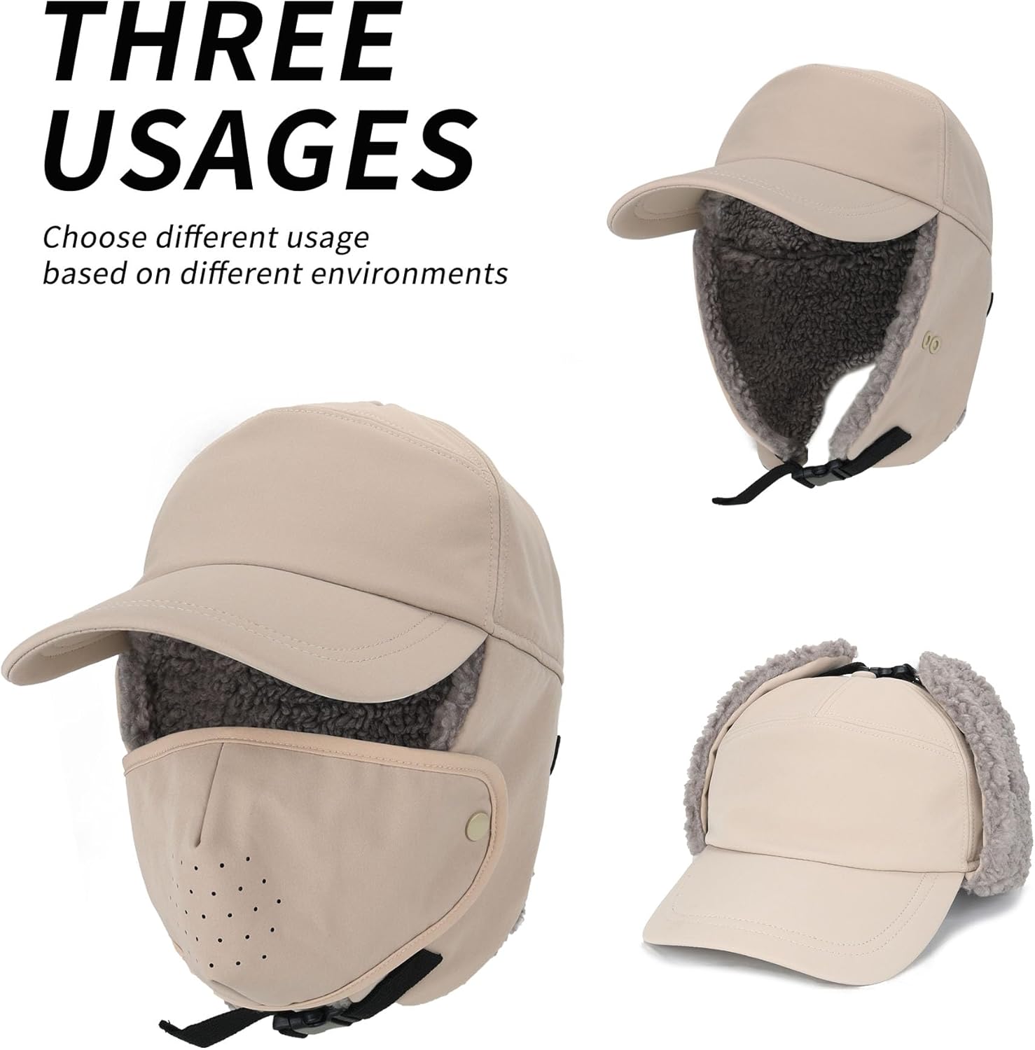Trapper Hat with Ear Flaps and Face Cover, Winter Baseball Cap for Men Women to Keep Warm and Waterproof - Image 7