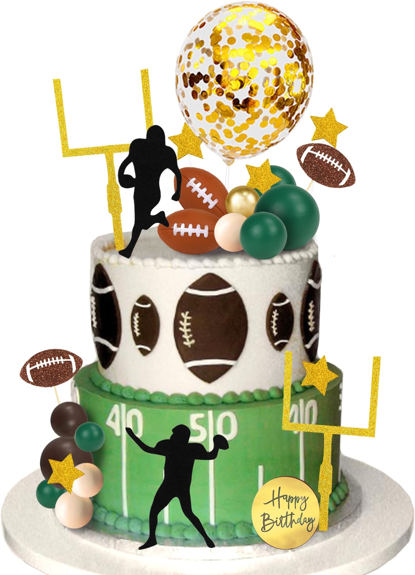DRWATE 43 PCS Football Cake Decorations Goal Post Mini Football Rugby Ball Player Cake Toppers for Football Themed Birthday Party Favors Game Day Party Supplies (Football)